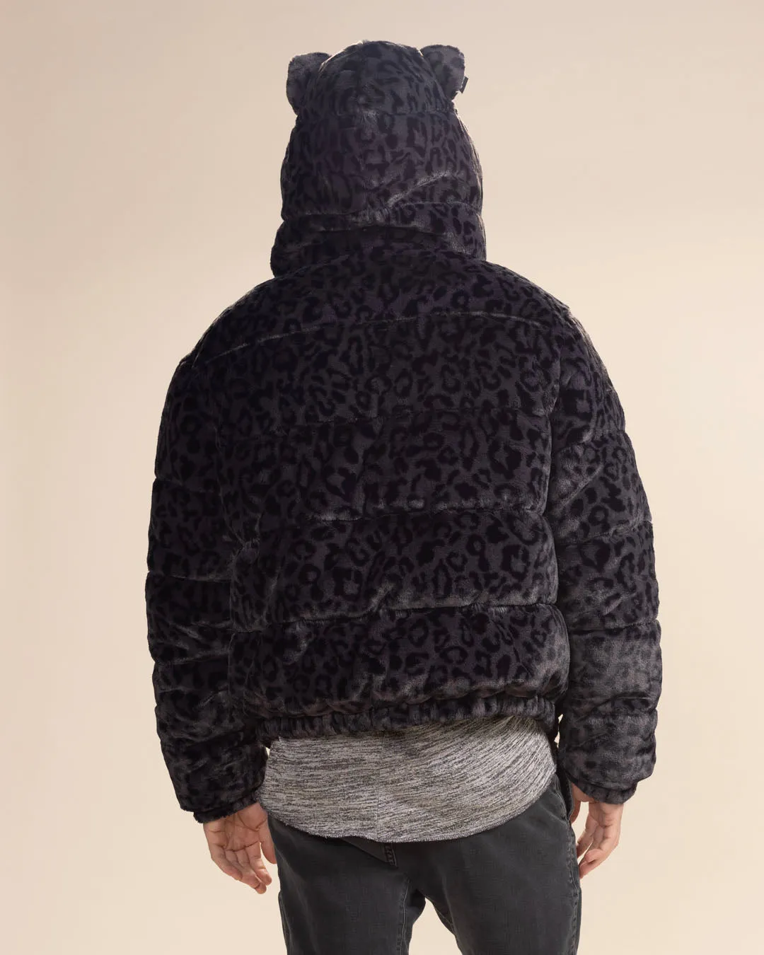 Classic Men's Black Puffer Jacket With Hood | Slate Leopard