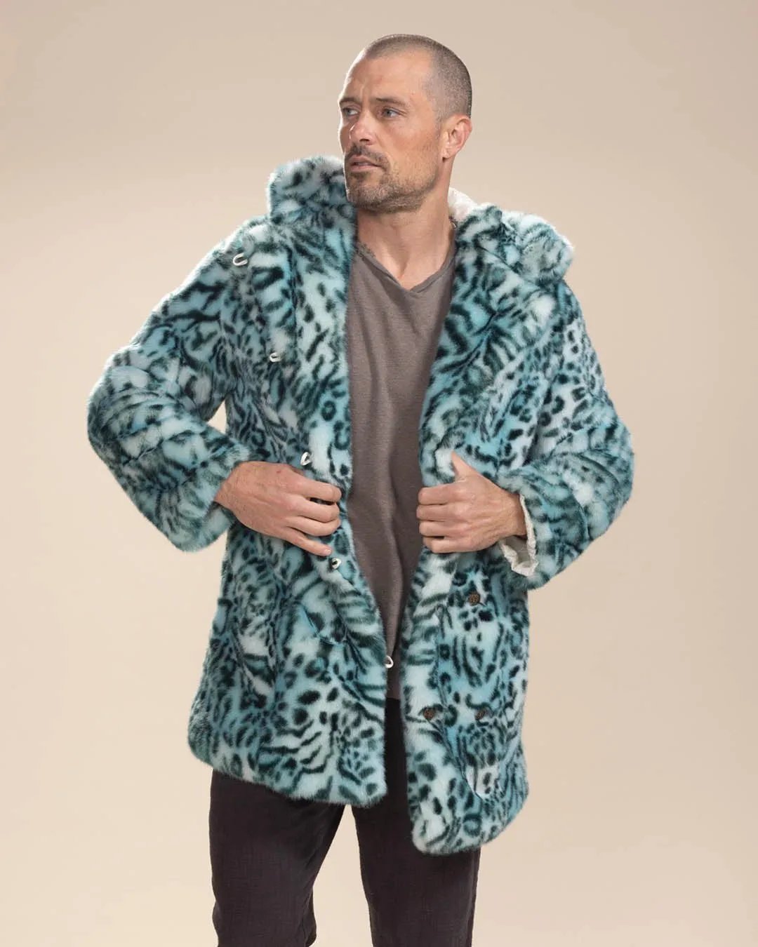 Classic Men's Faux Fur Coat | Aqua Cat