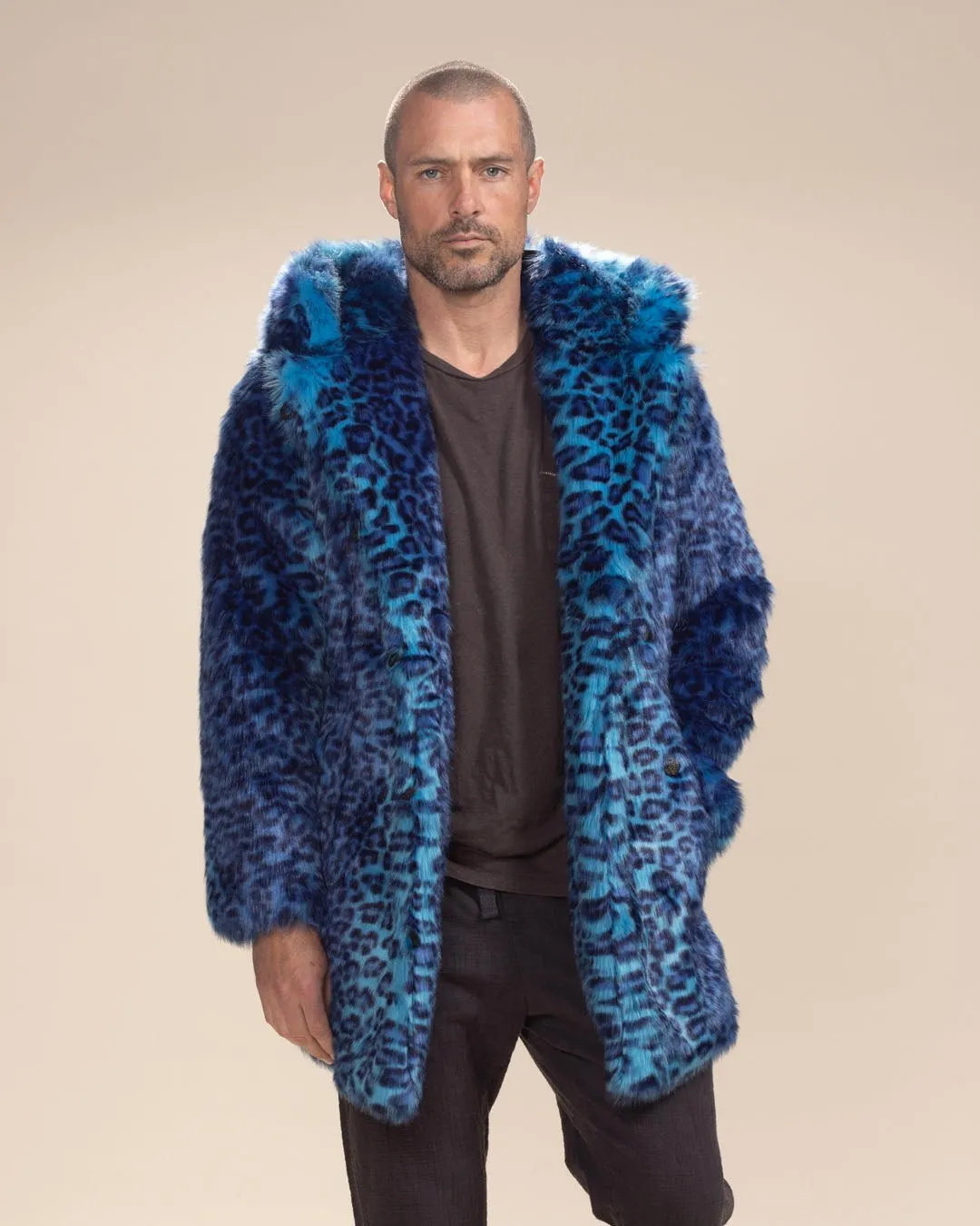 Classic Men's Faux Fur Coat | Electric Blue Lynx