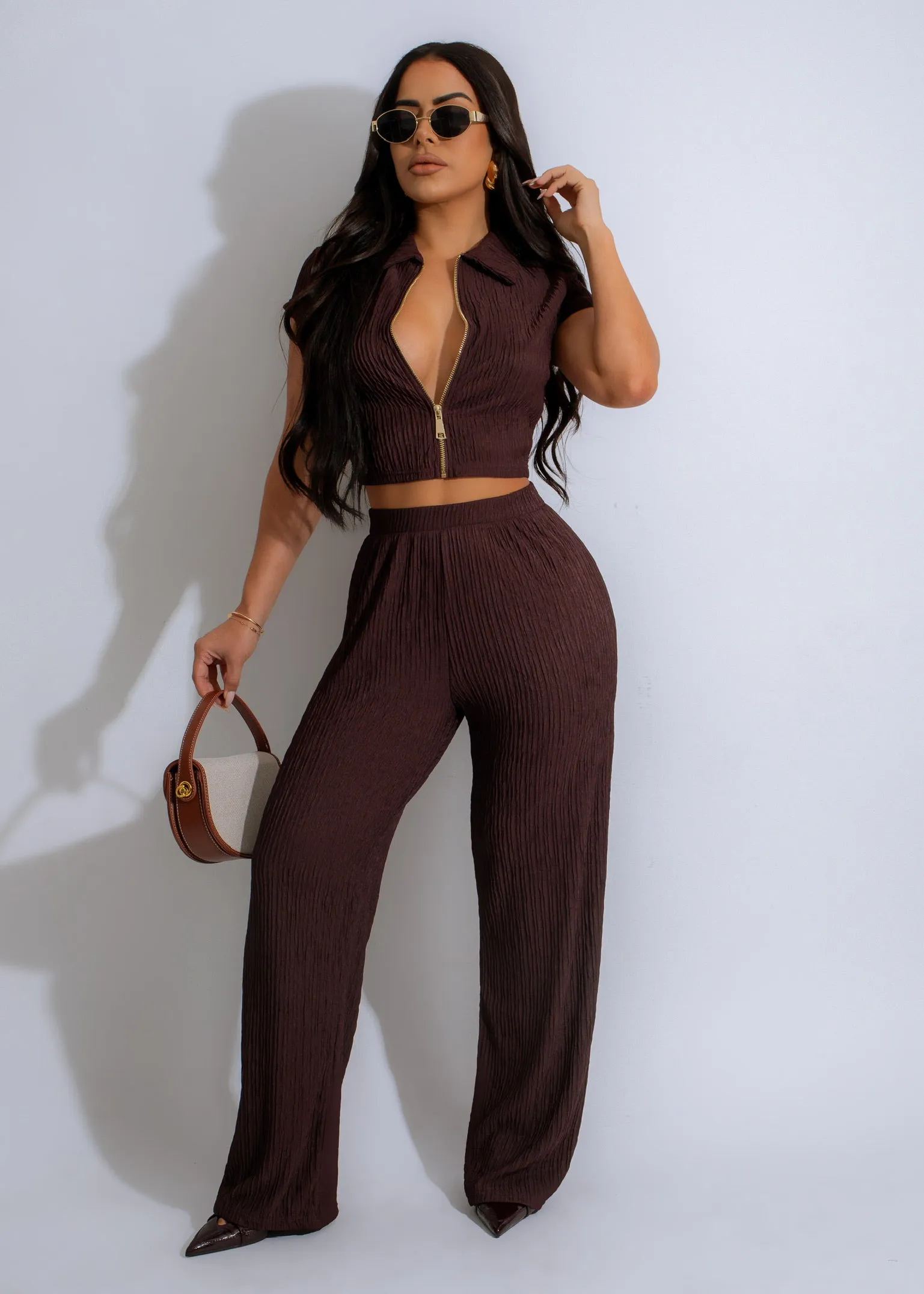 Crimson Cascade Pant Set Brown