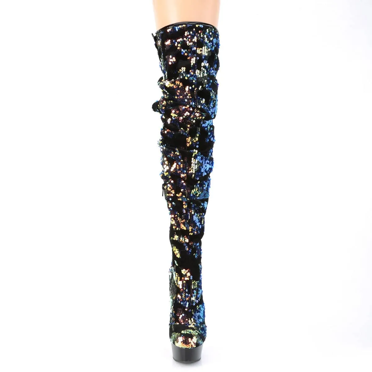 DELIGHT-3004 Black & Blue Thigh High Boots