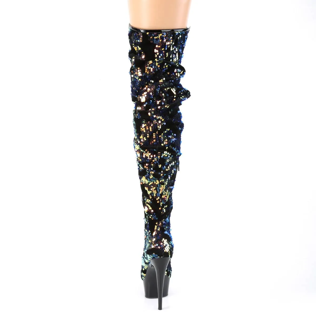 DELIGHT-3004 Black & Blue Thigh High Boots