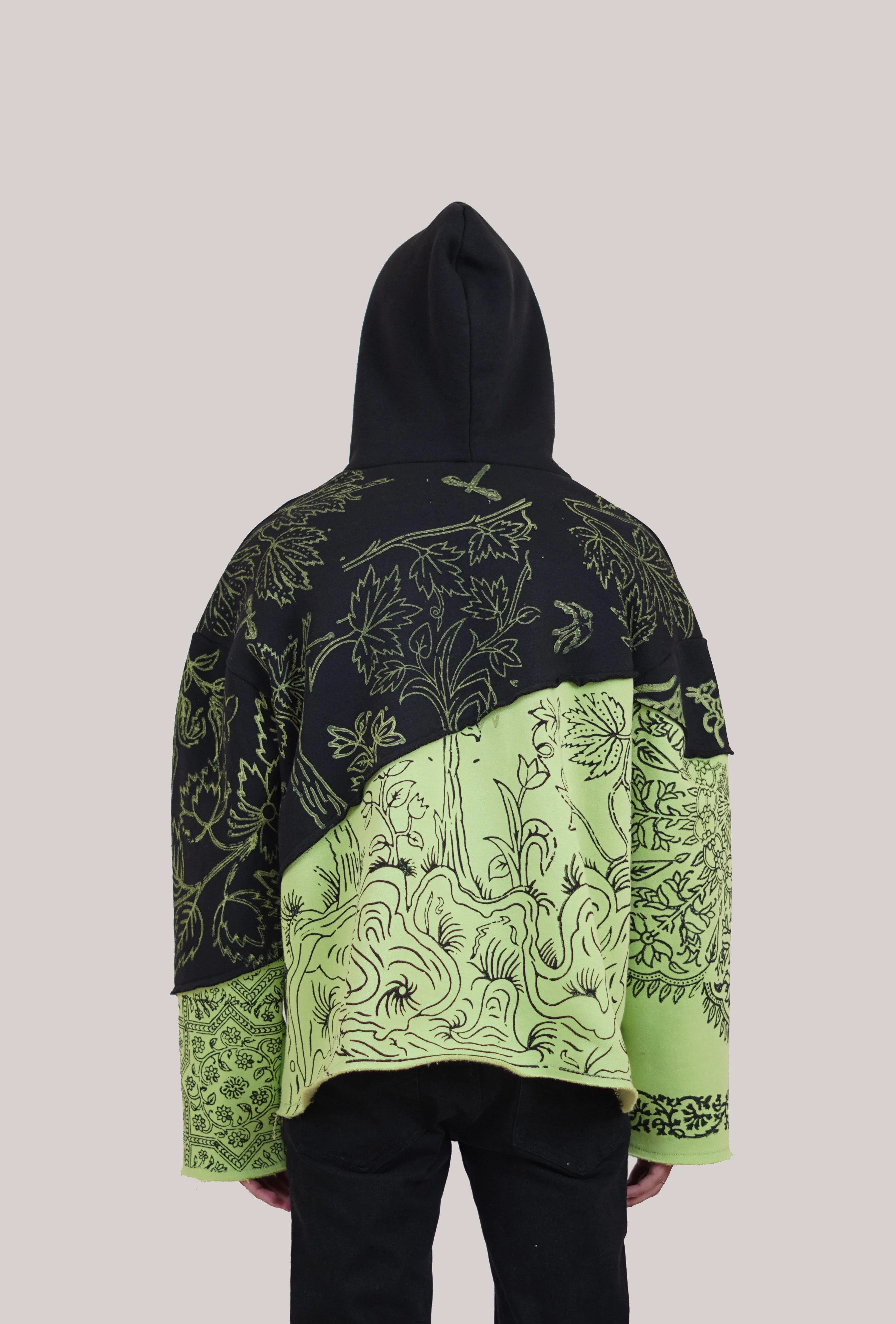 Distressed Panel Block Print Hoodie