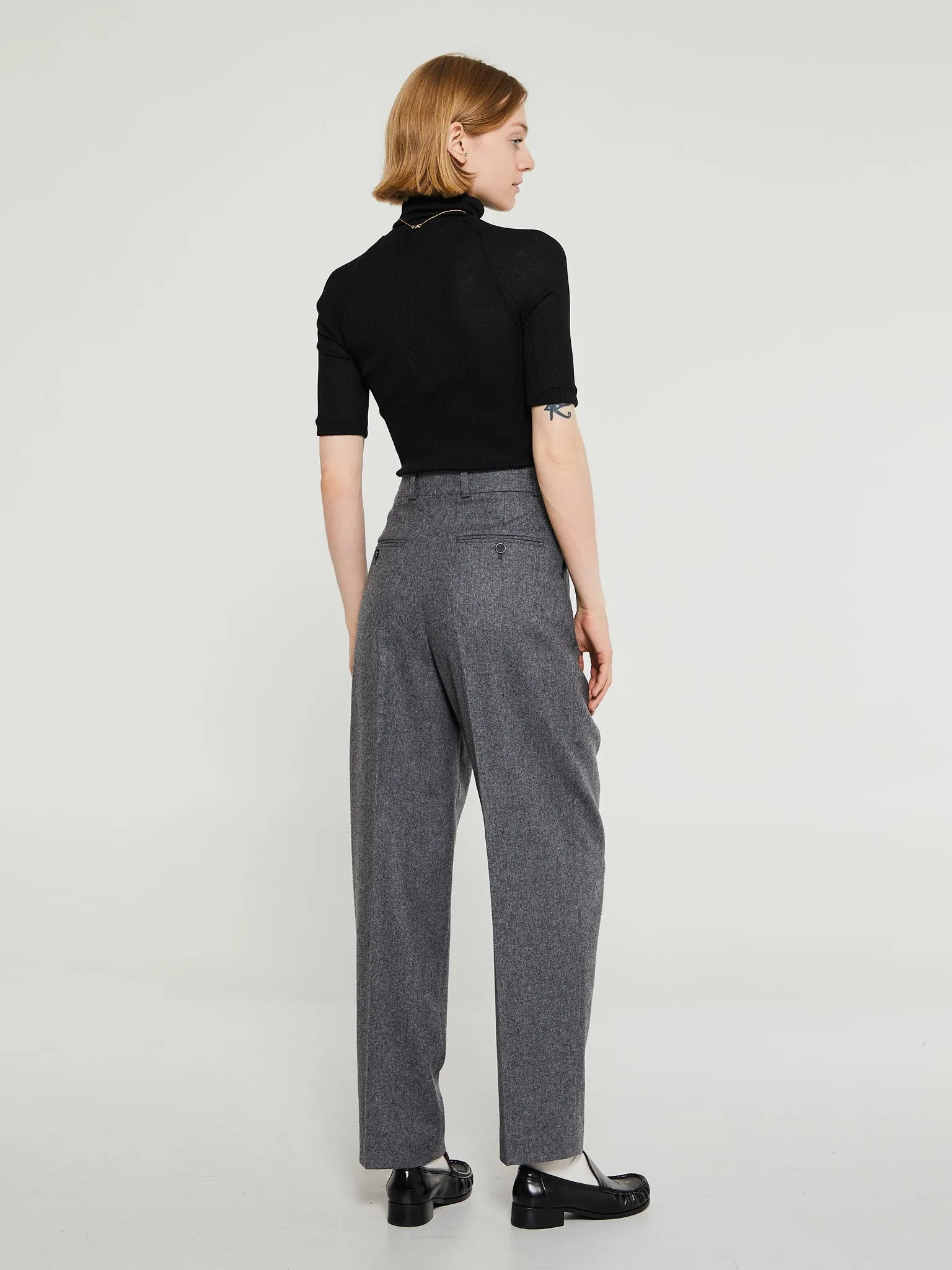 Double-Pleated Tailored Trousers in Grey Melange