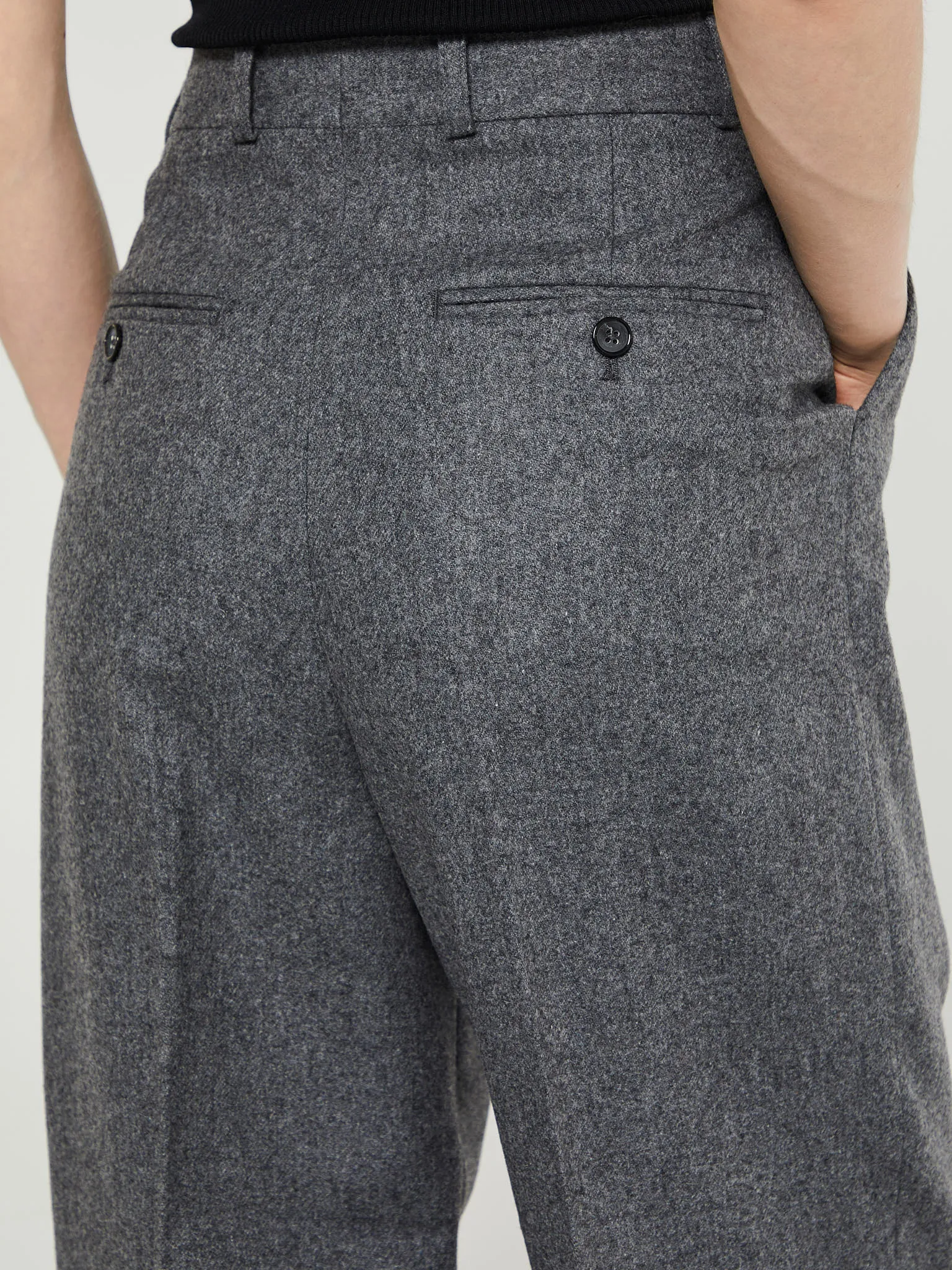 Double-Pleated Tailored Trousers in Grey Melange