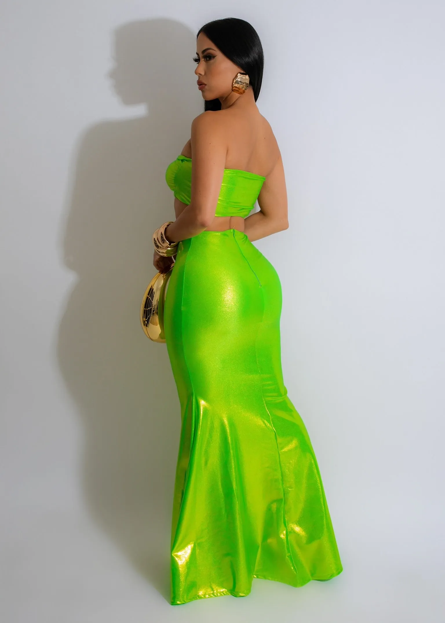 Electric Paradise Mermaid Maxi Dress Green