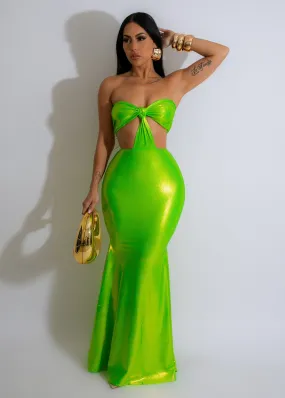 Electric Paradise Mermaid Maxi Dress Green