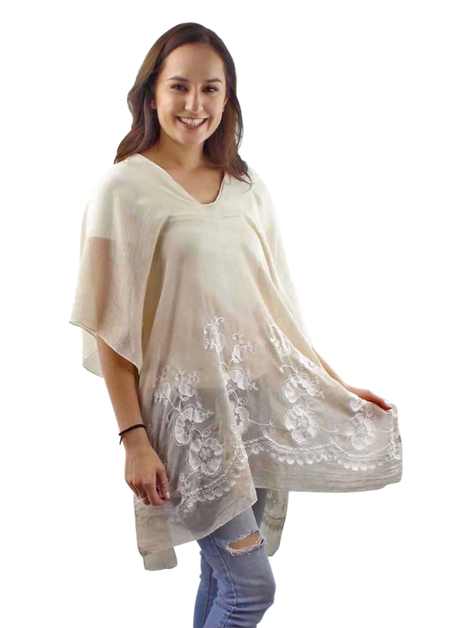 Elegant Crochet Trim Beach Cover Up Top