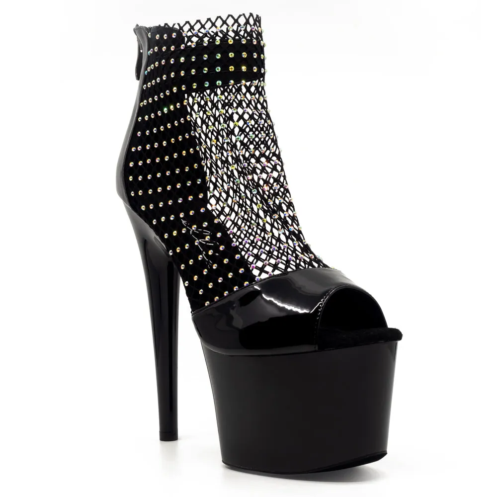 Ellie Shoes Adriana 7" Stiletto Fishnet Rhinestone Ankle Boot