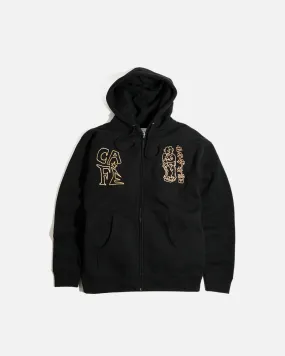 Ethan Embroidered Zip Hood - Black