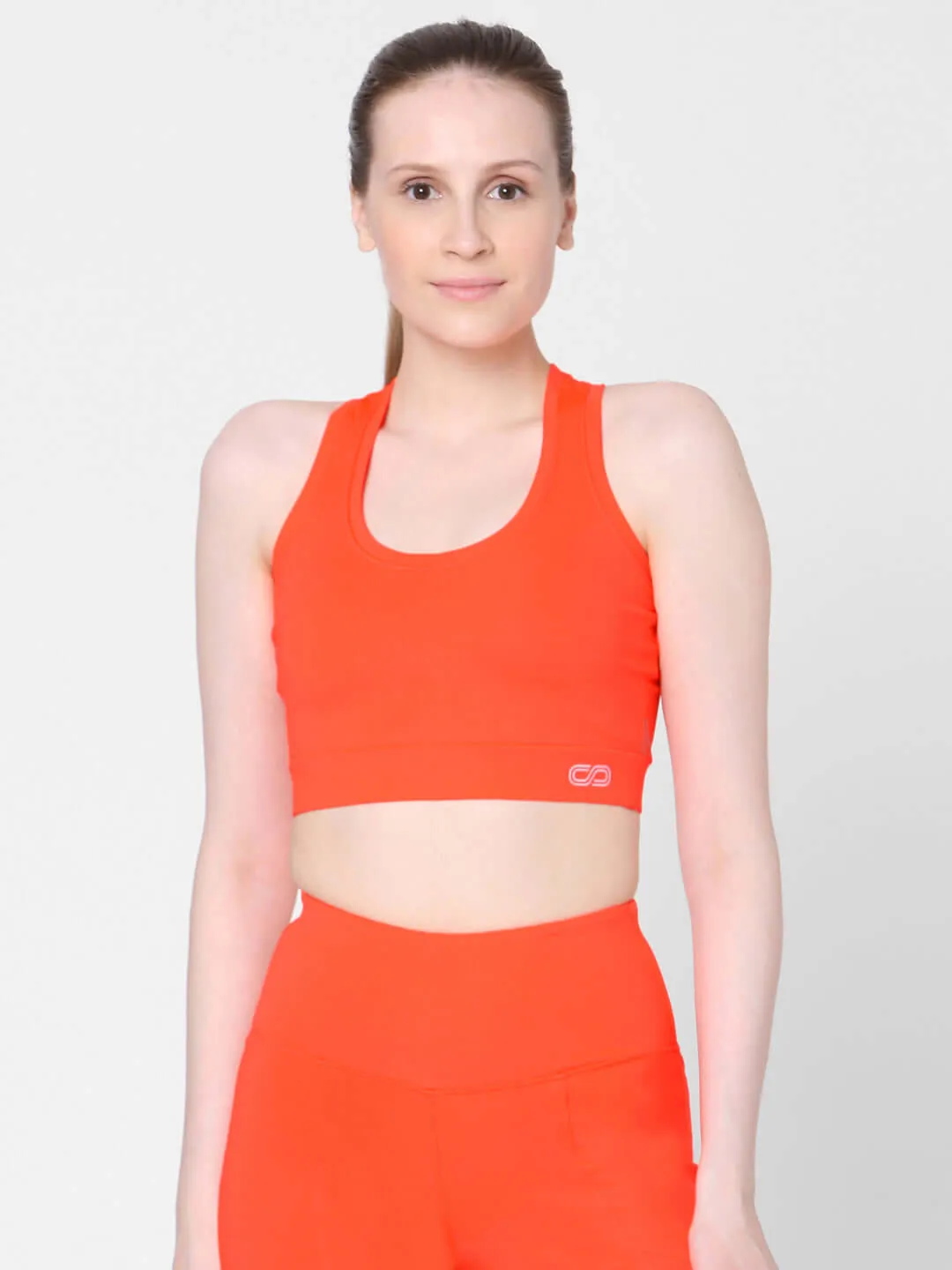 Fiery Coral T Back Sports Top & Aura Leggings