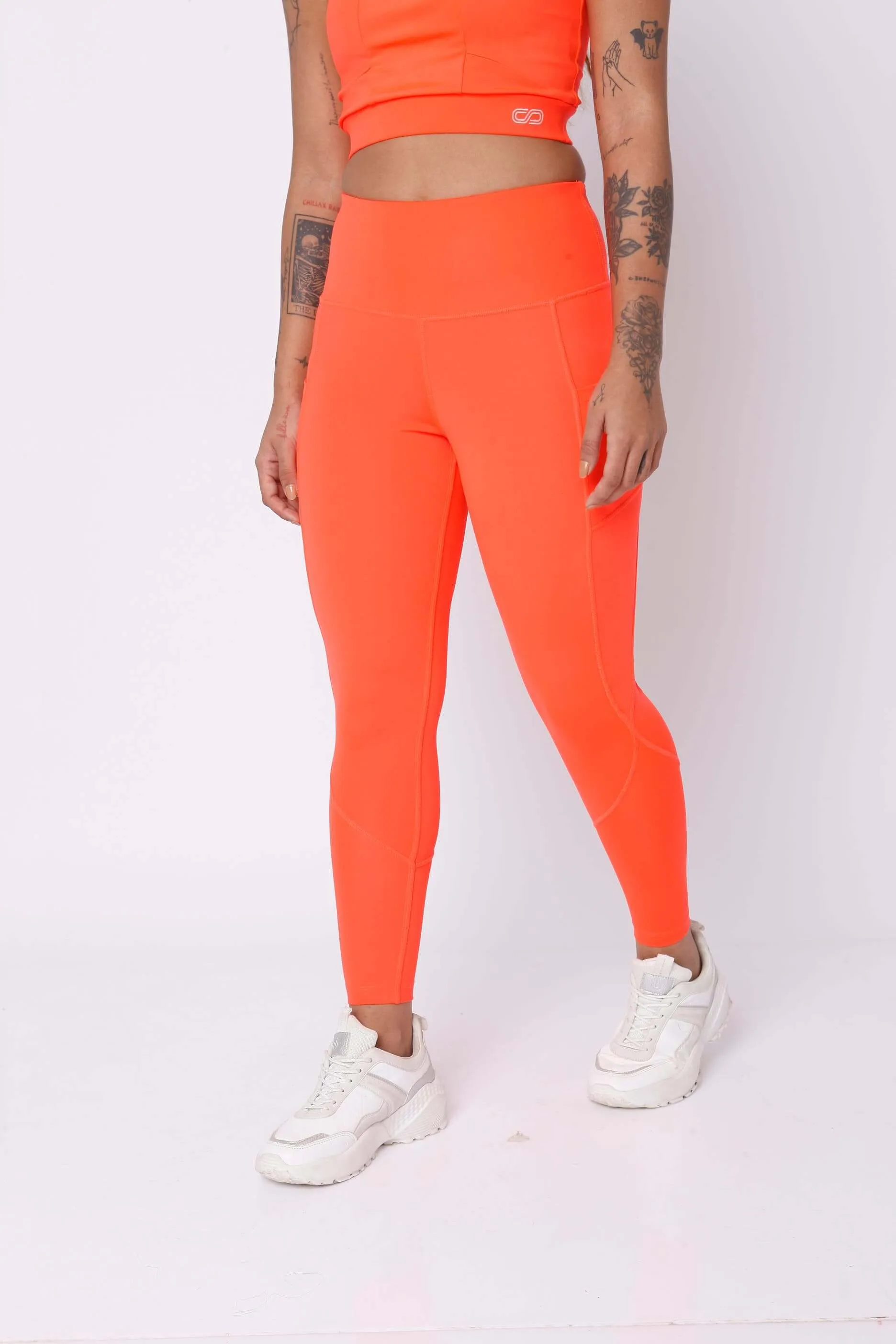 Fiery Coral T Back Sports Top & Aura Leggings