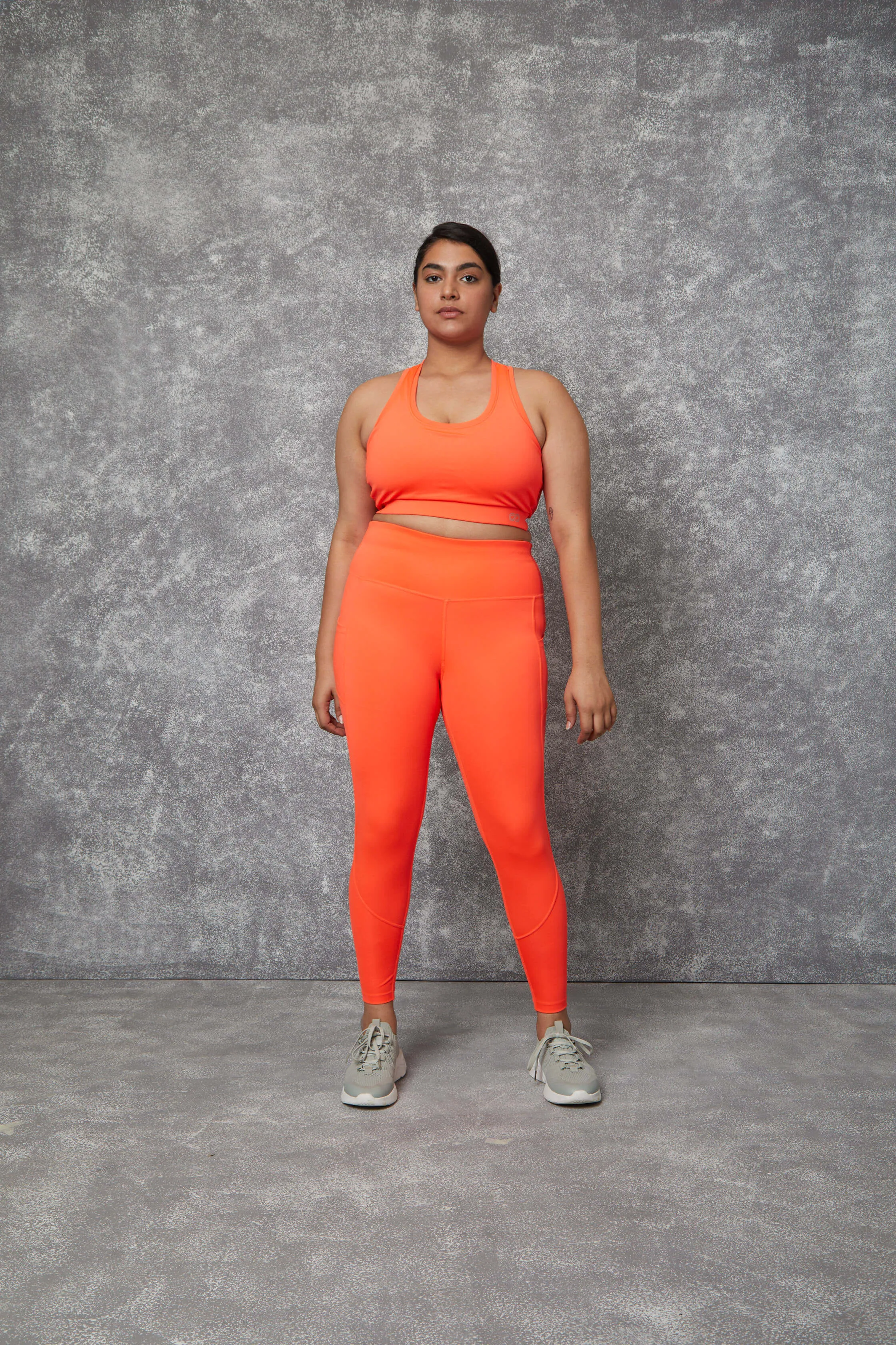 Fiery Coral T Back Sports Top & Aura Leggings