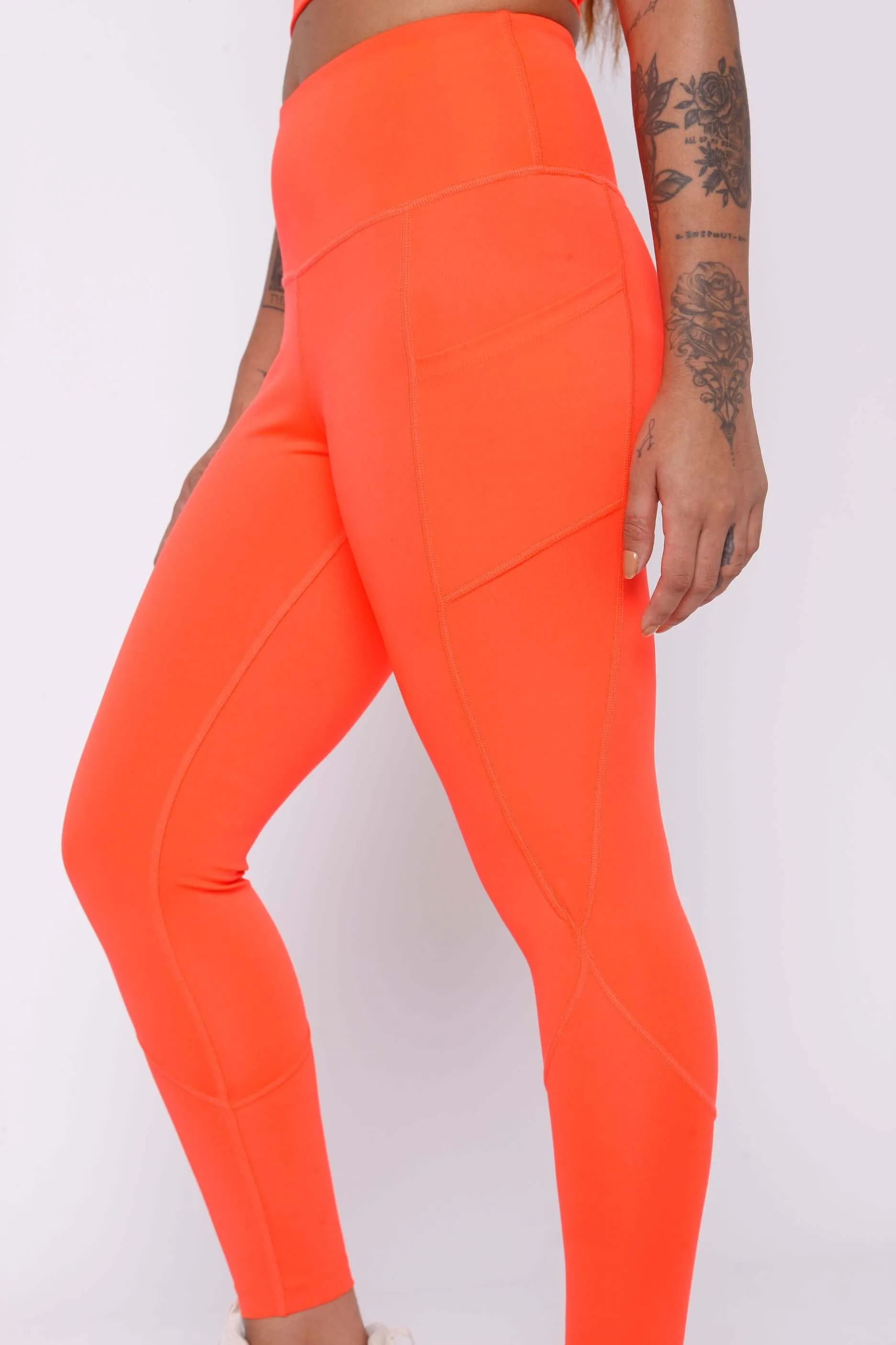 Fiery Coral T Back Sports Top & Aura Leggings