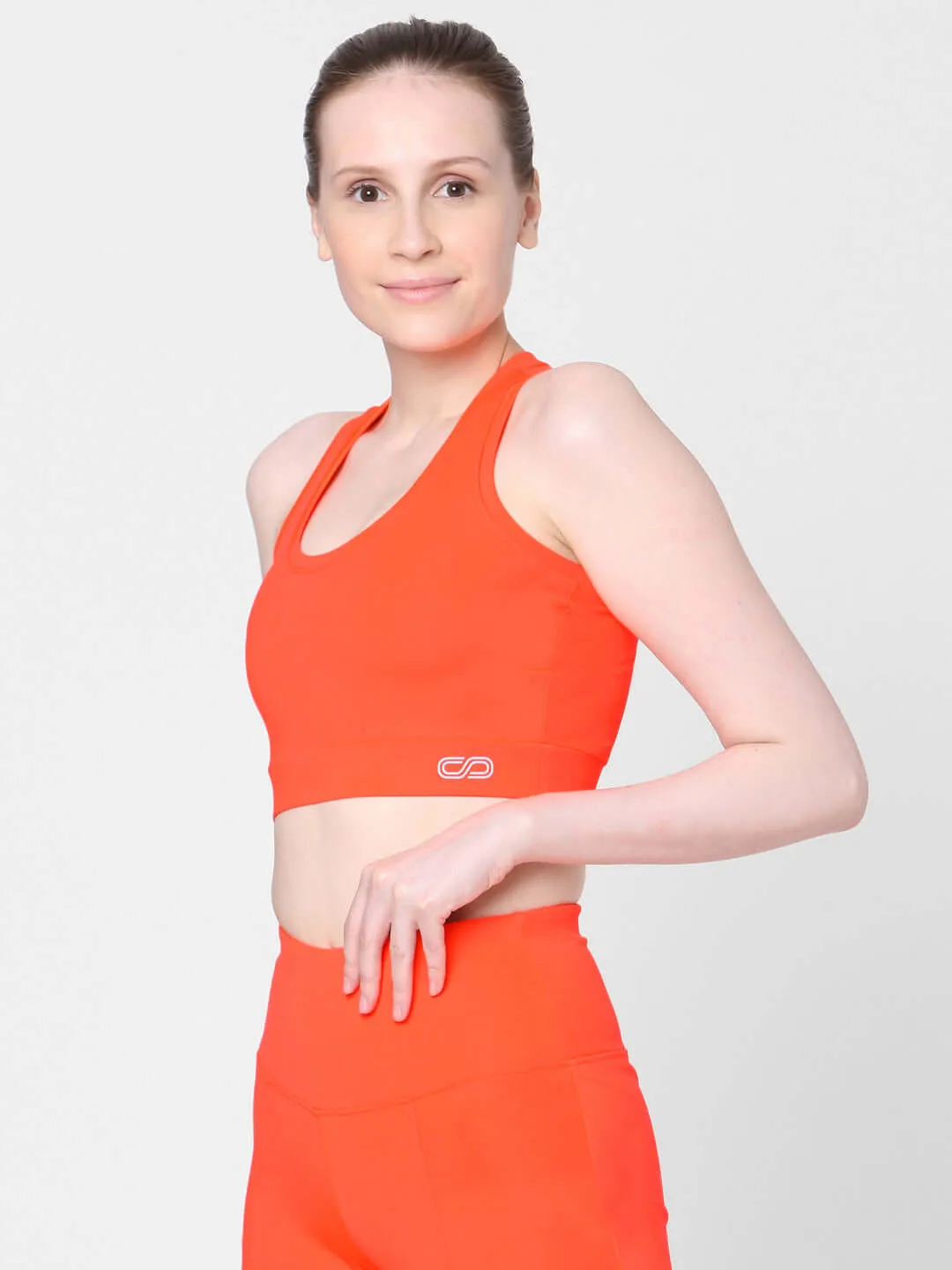 Fiery Coral T Back Sports Top & Aura Leggings