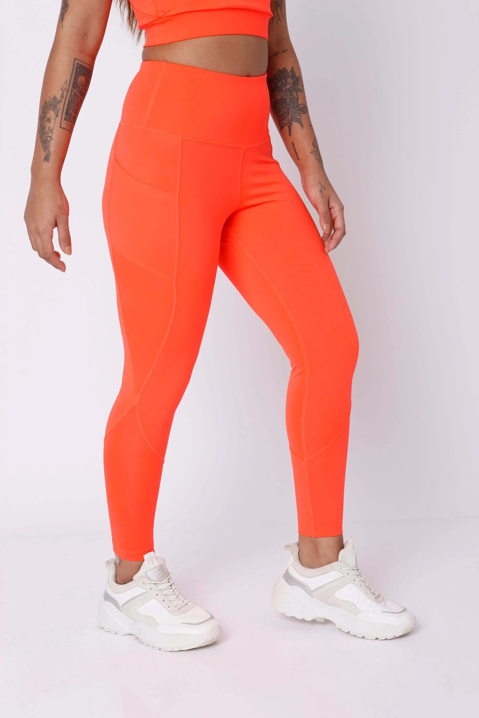 Fiery Coral T Back Sports Top & Aura Leggings