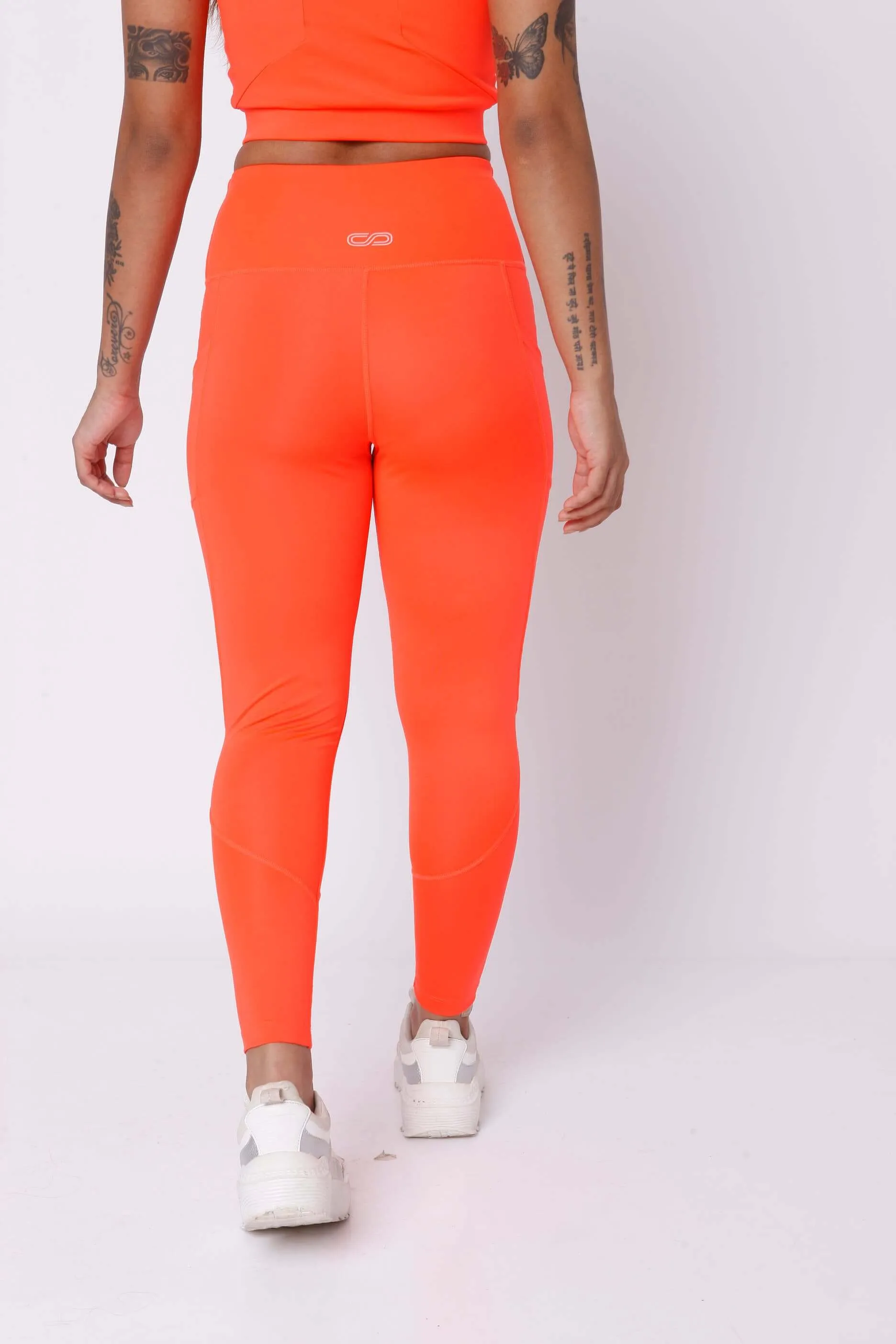 Fiery Coral T Back Sports Top & Aura Leggings