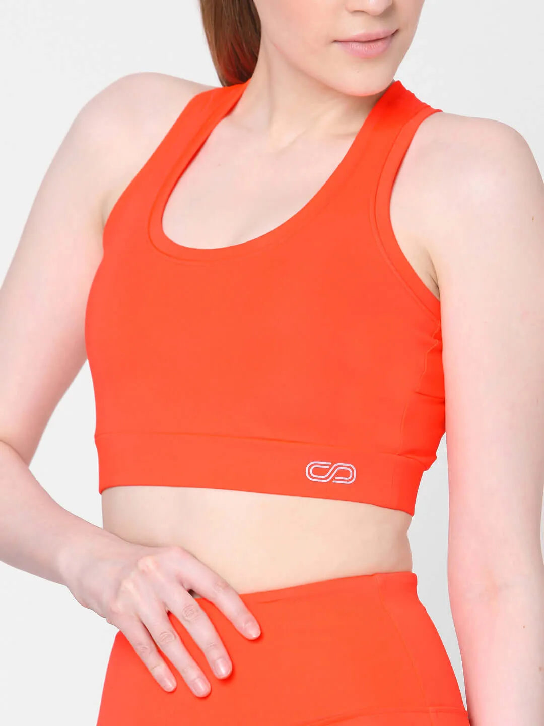 Fiery Coral T Back Sports Top & Aura Leggings