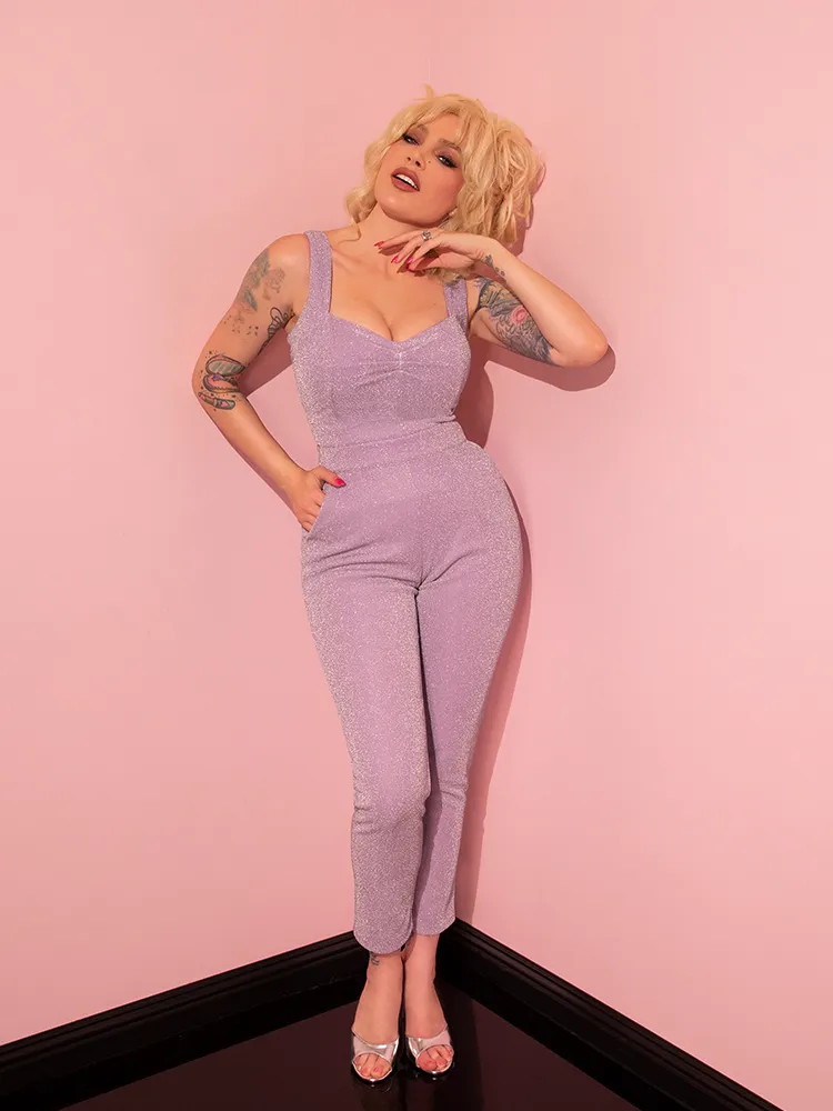 FINAL SALE - Cigarette Pants in Lilac Lurex - Vixen by Micheline Pitt