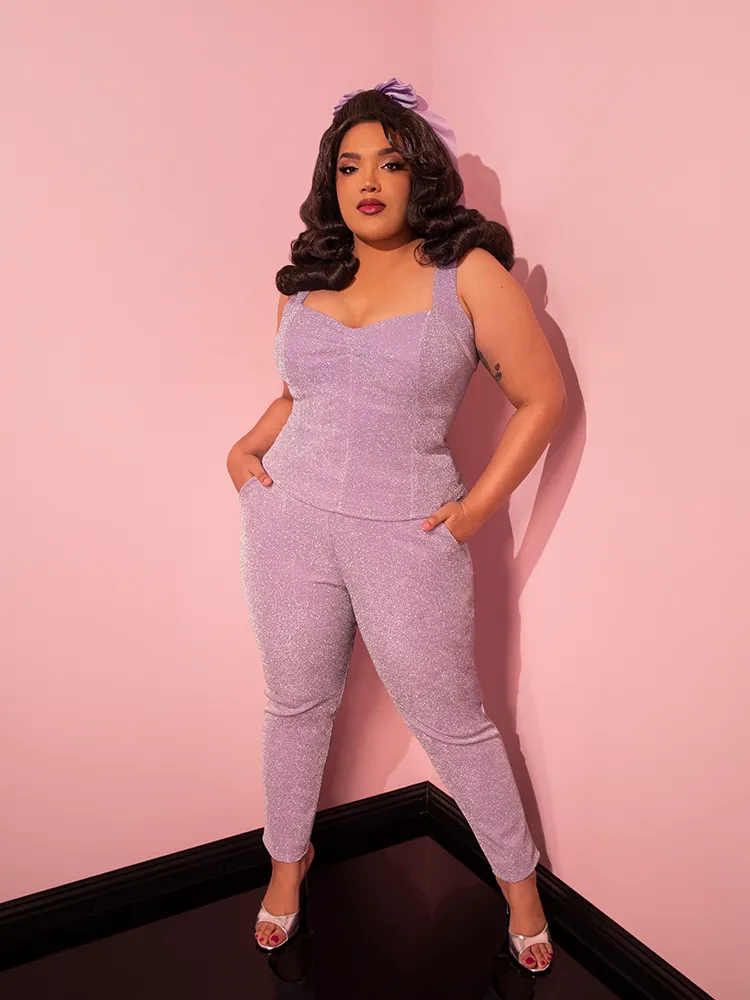 FINAL SALE - Cigarette Pants in Lilac Lurex - Vixen by Micheline Pitt