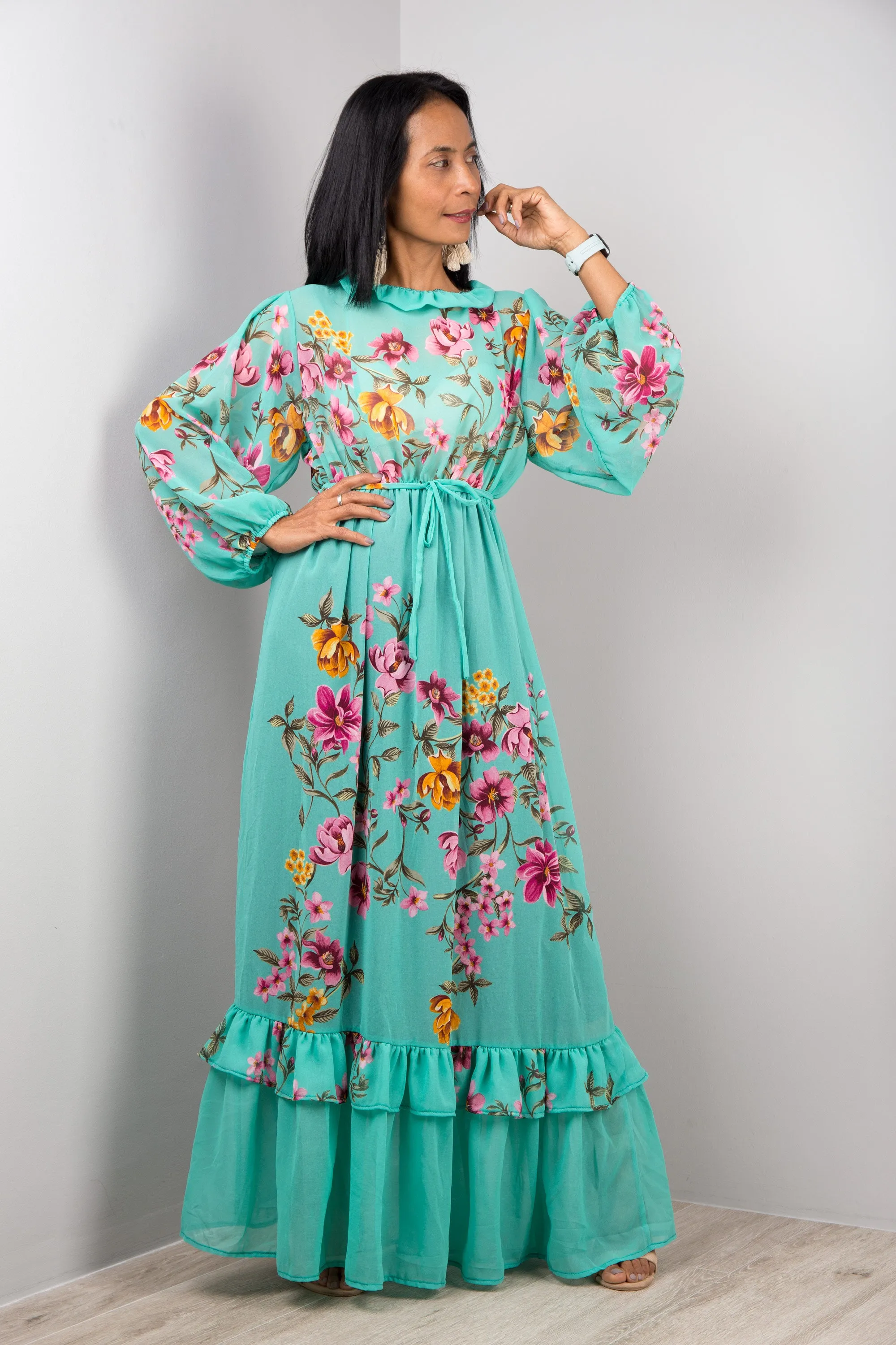 Floral Maxi Chiffon Dress