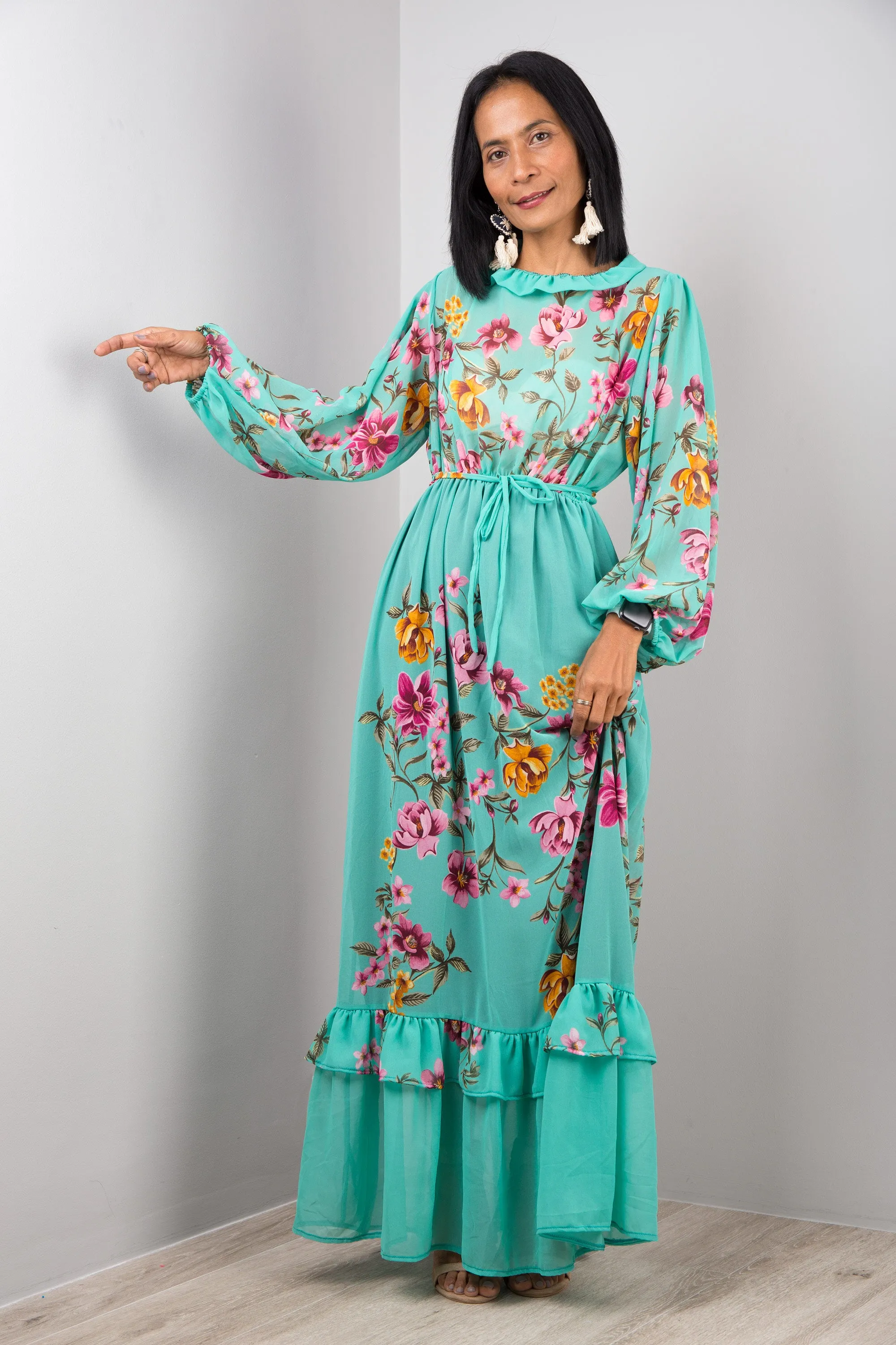 Floral Maxi Chiffon Dress