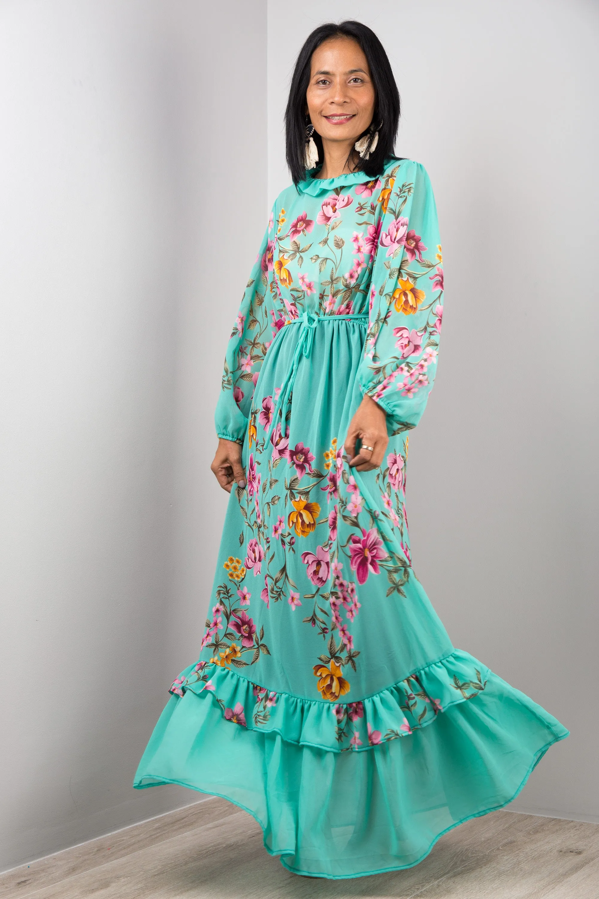 Floral Maxi Chiffon Dress