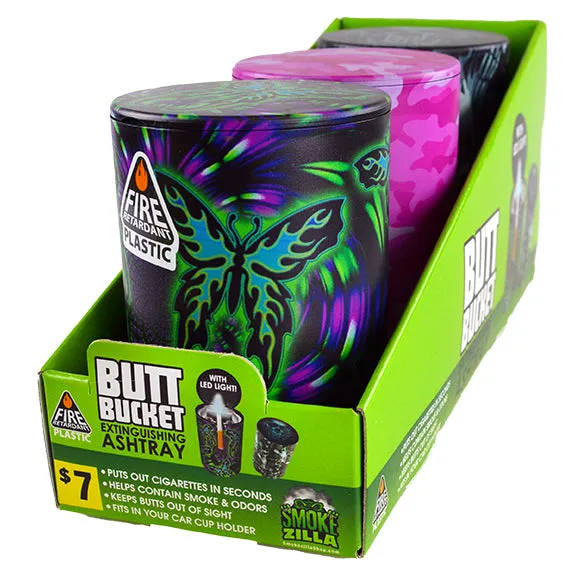 Full Print Butt Bucket Ashtray with LED Light - 3 Per Retail Ready Display 41392