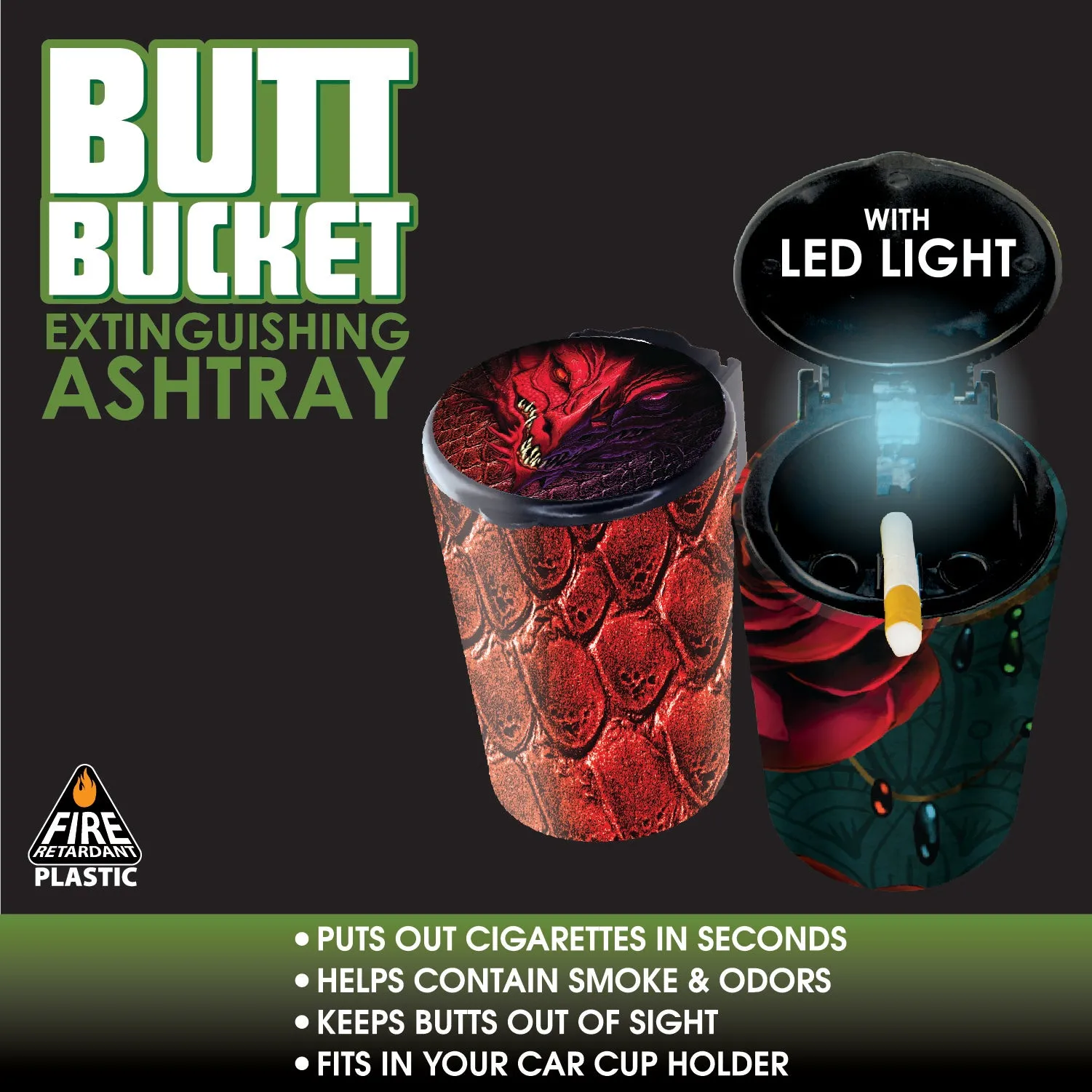 Full Print Butt Bucket Ashtray with LED Light - 6 Per Retail Ready Display 21805