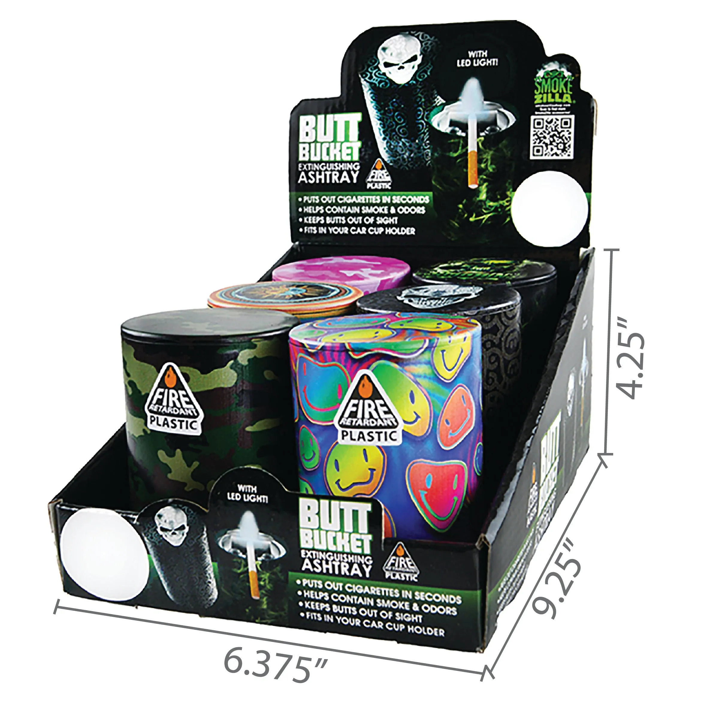 Full Print Butt Bucket Ashtray with LED Light - 6 Per Retail Ready Display 22355