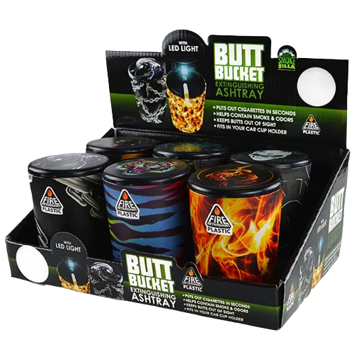 Full Print Butt Bucket Ashtray with LED Light - 6 Per Retail Ready Display