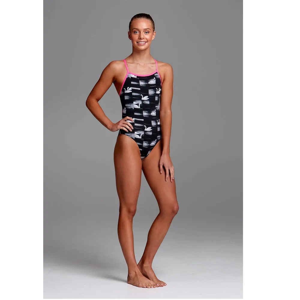 Funkita Girls Tie Me Tight One Piece FKS001G- Black Swan