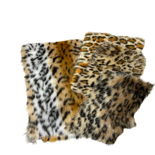 Gold White Leopard Print Long Pile Faux Fur Fabric