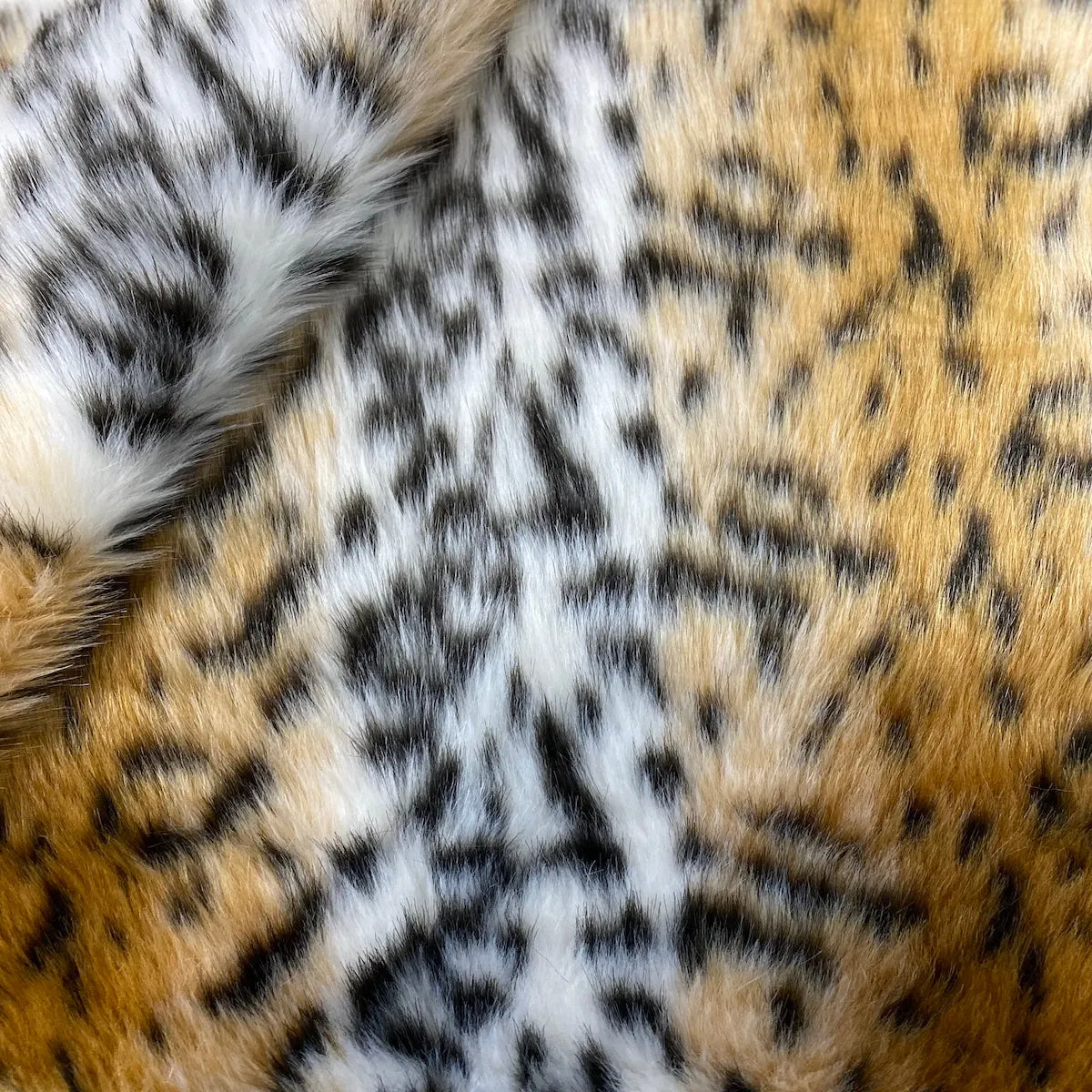 Gold White Leopard Print Long Pile Faux Fur Fabric