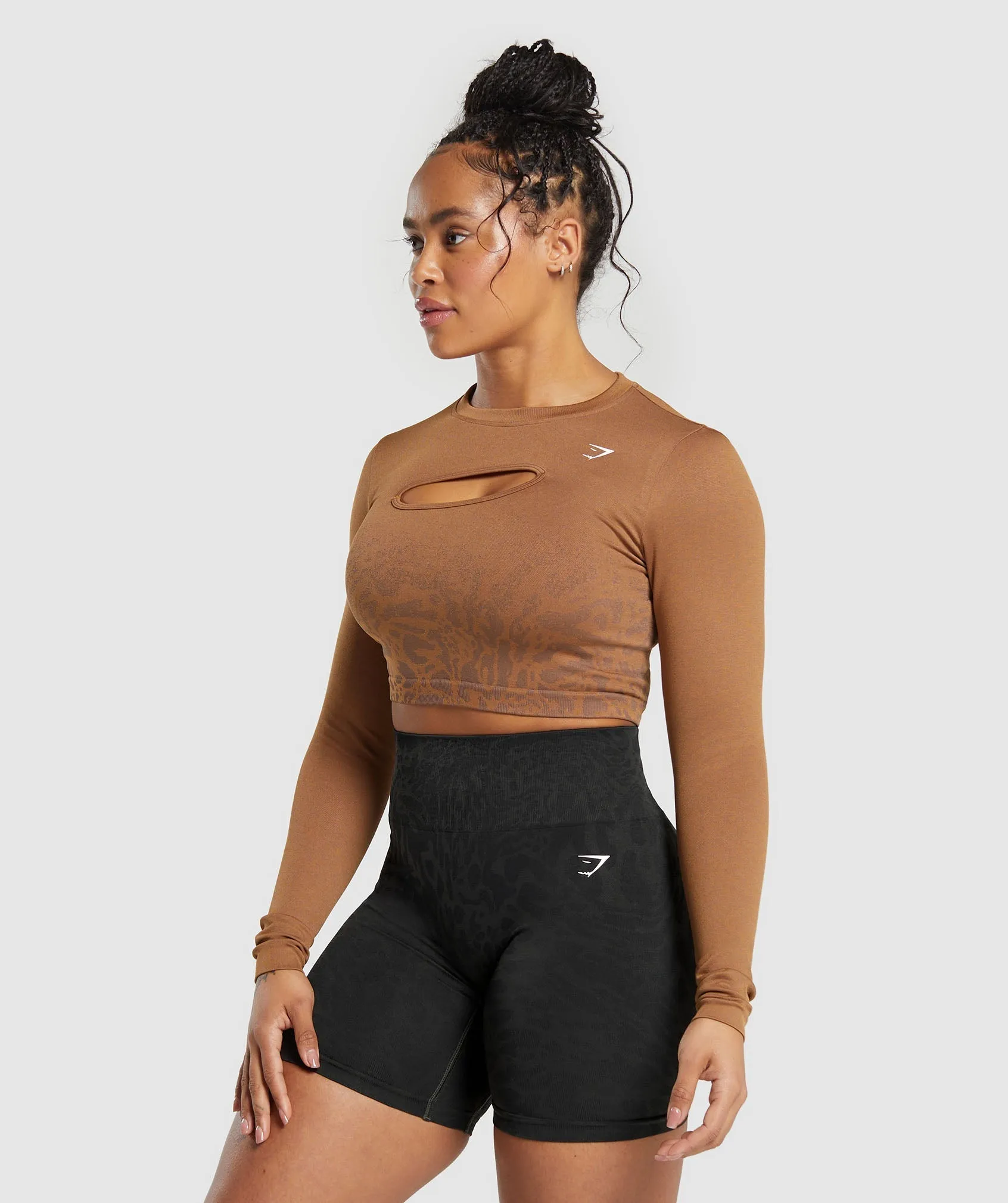 Gymshark Adapt Pattern Seamless Faded Long Sleeve Top - Soft Brown/Bronze Brown