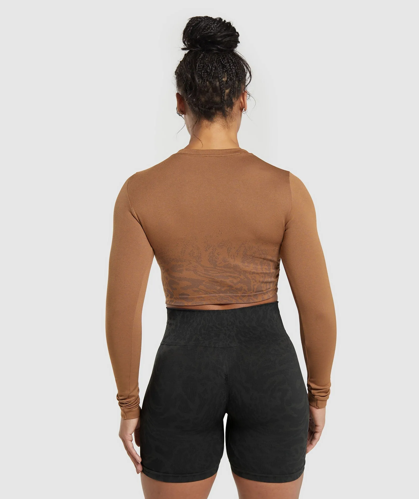 Gymshark Adapt Pattern Seamless Faded Long Sleeve Top - Soft Brown/Bronze Brown