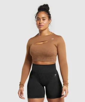 Gymshark Adapt Pattern Seamless Faded Long Sleeve Top - Soft Brown/Bronze Brown