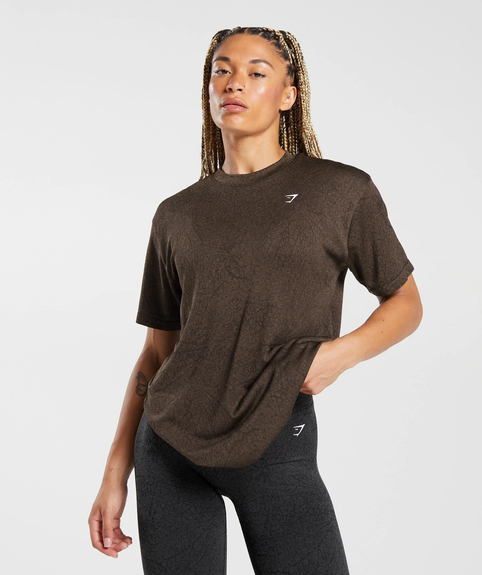 Gymshark Adapt Pattern Seamless Loose Top - Woodland Brown/Soul Brown