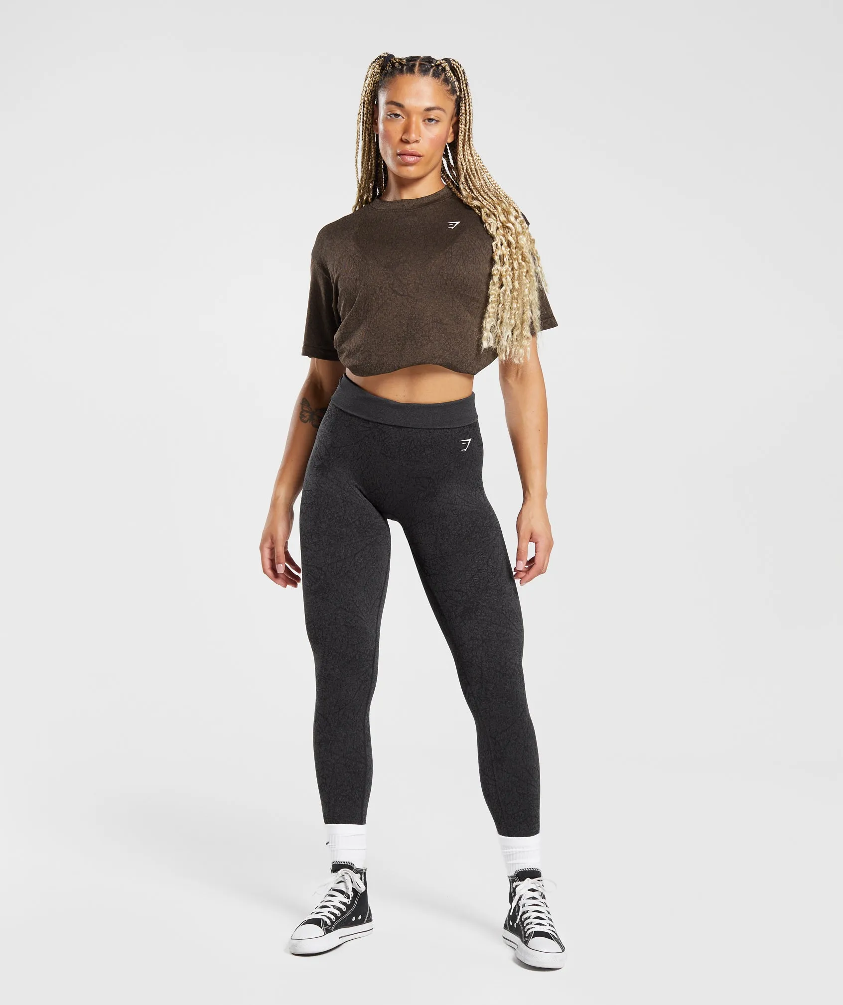 Gymshark Adapt Pattern Seamless Loose Top - Woodland Brown/Soul Brown