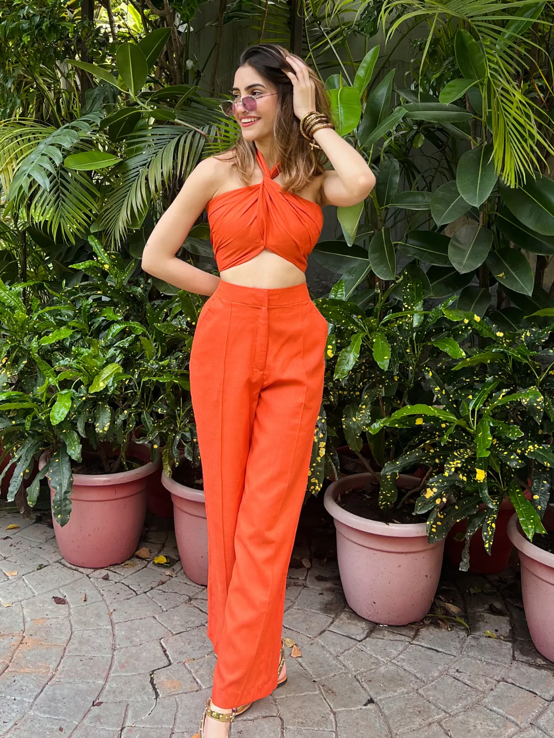 Halter Neck Linen Top With Pants