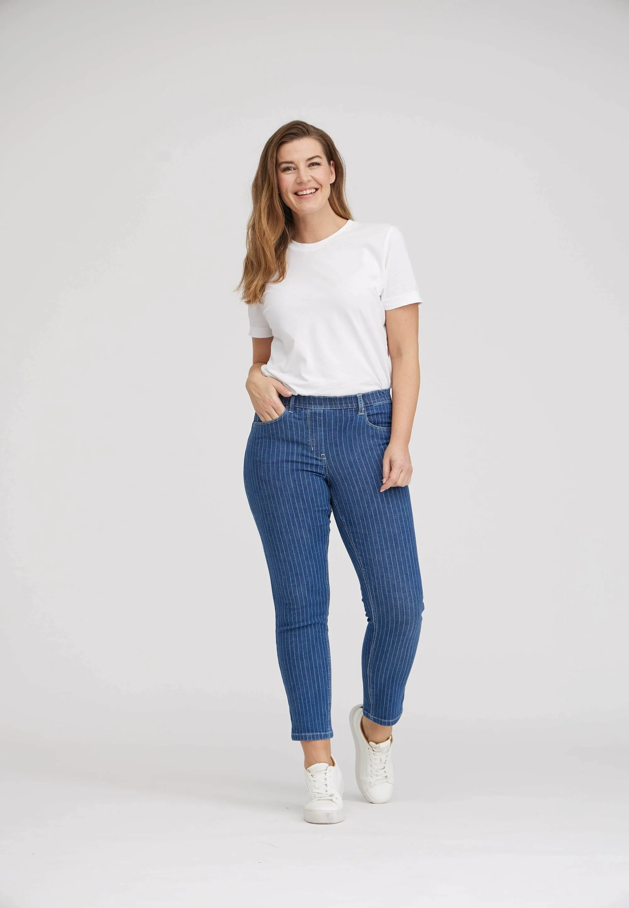 Hannah Regular - Extra Short Length - Blue Denim Stripe