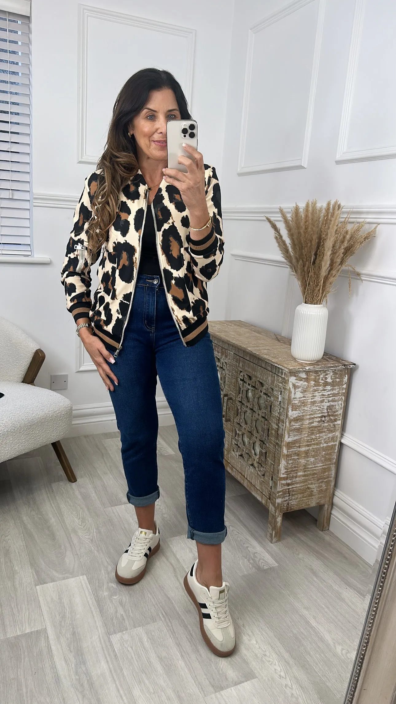 Harriett Cream Leopard Print Bomber Jacket