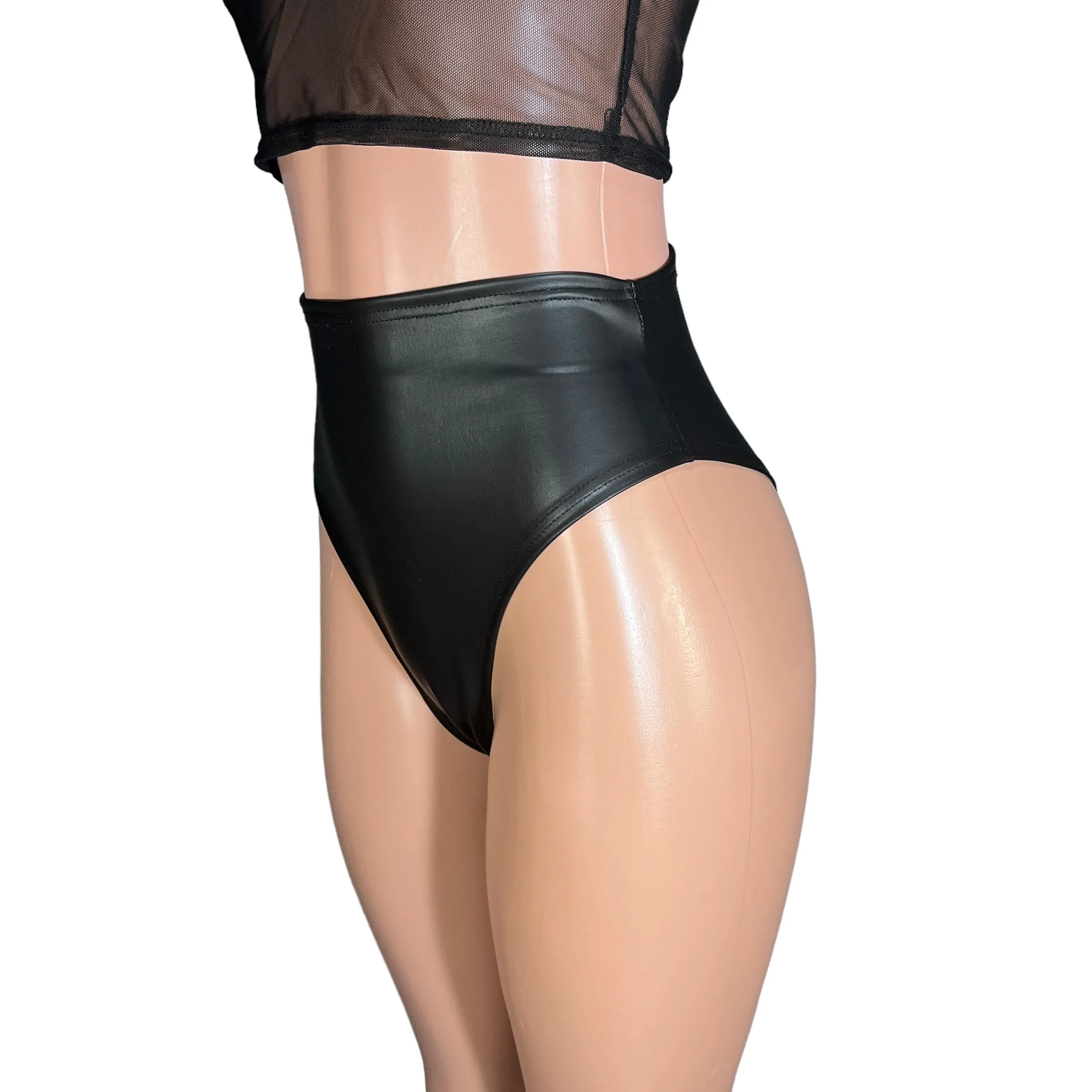 HIGH Thigh Hot Pants in Black Matte Metallic Spandex | High Waist Bikini