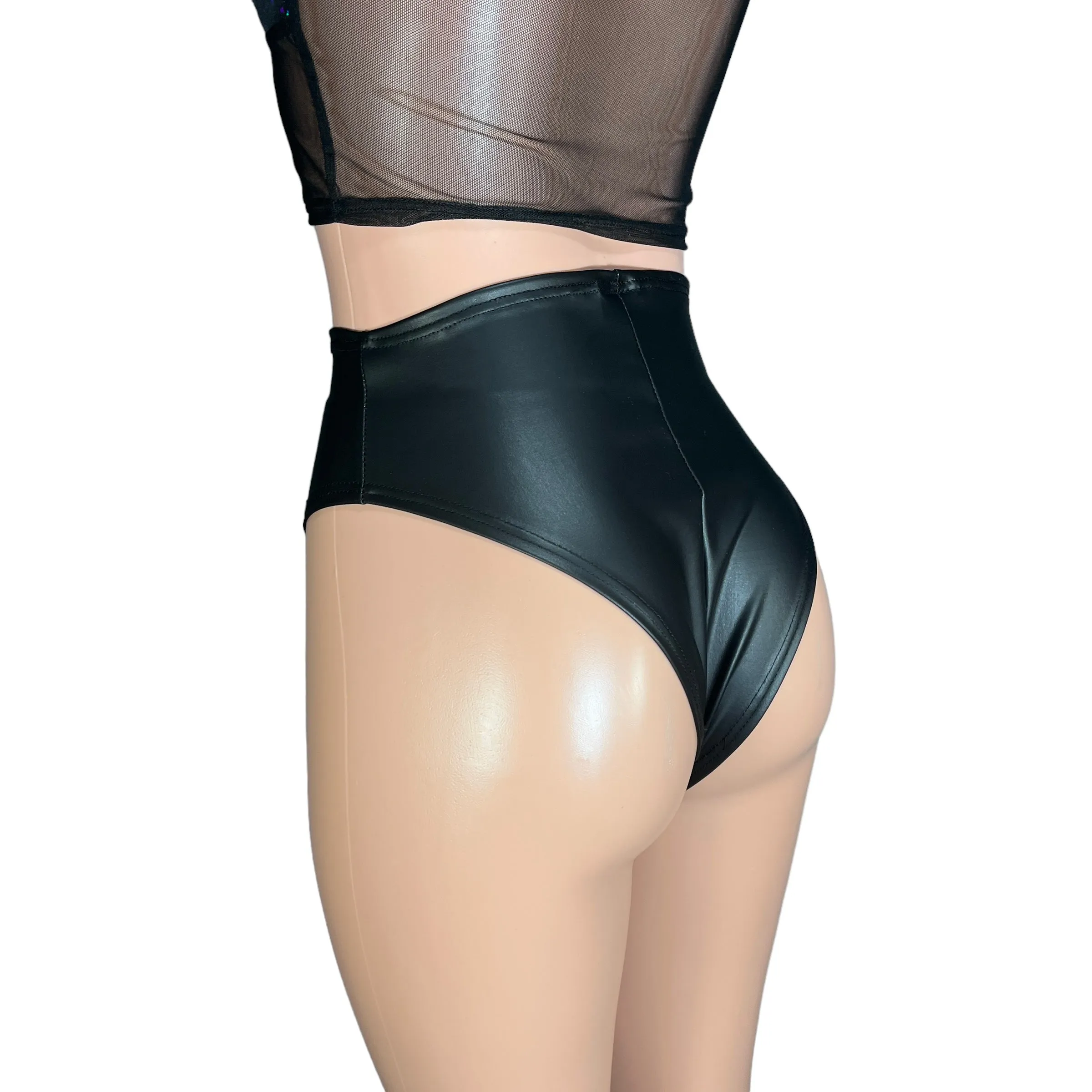 HIGH Thigh Hot Pants in Black Matte Metallic Spandex | High Waist Bikini