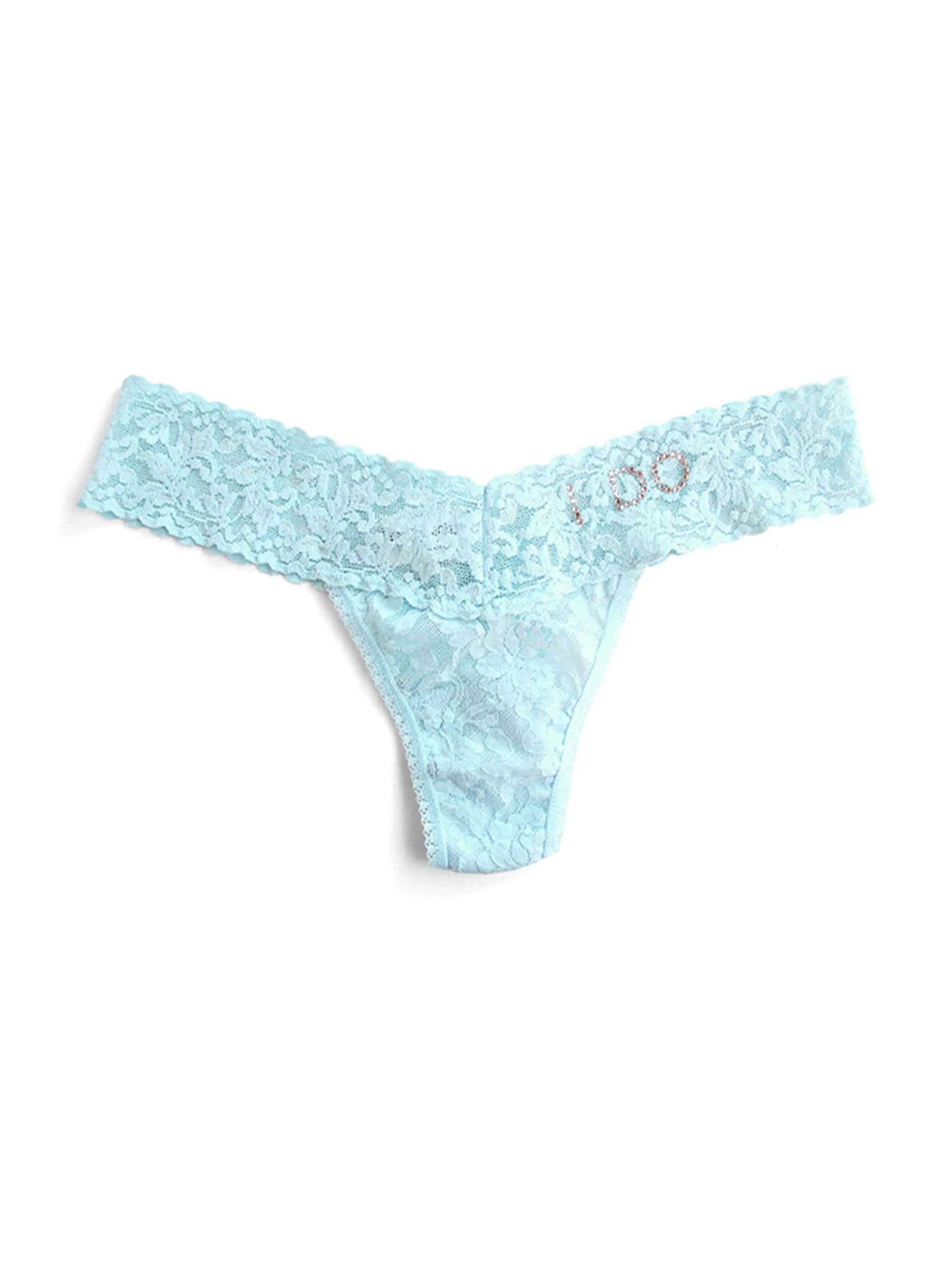 I Do Crystal Signature Lace Low Rise Thong Celeste Blue