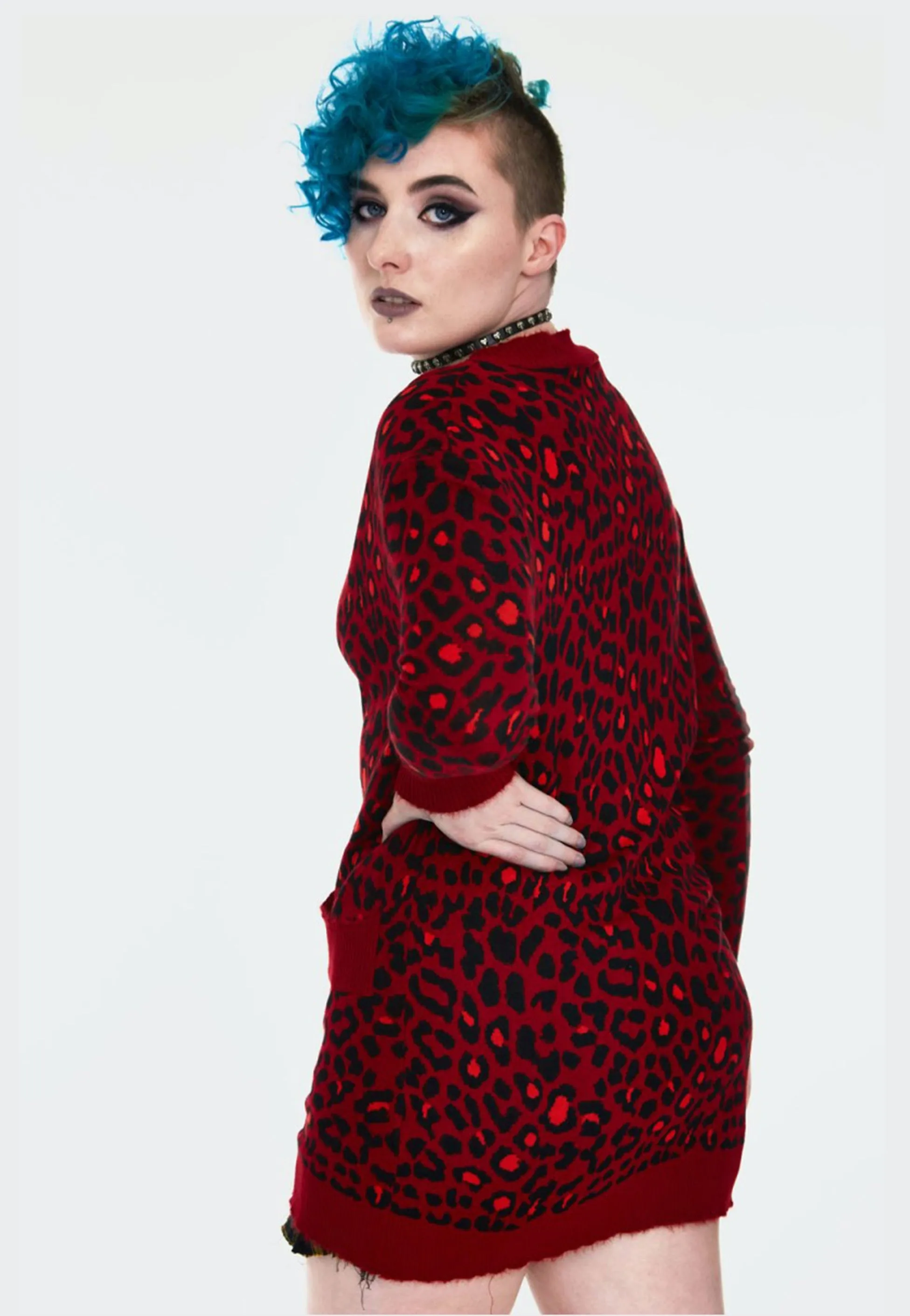 Jawbreaker - Maneater Red Leopard Print Oversized Red - Cardigan