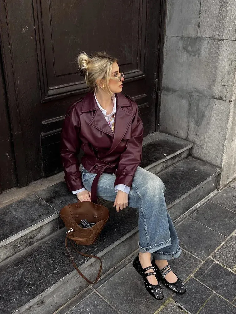 Katherine | Burgundy Short Trench Coat