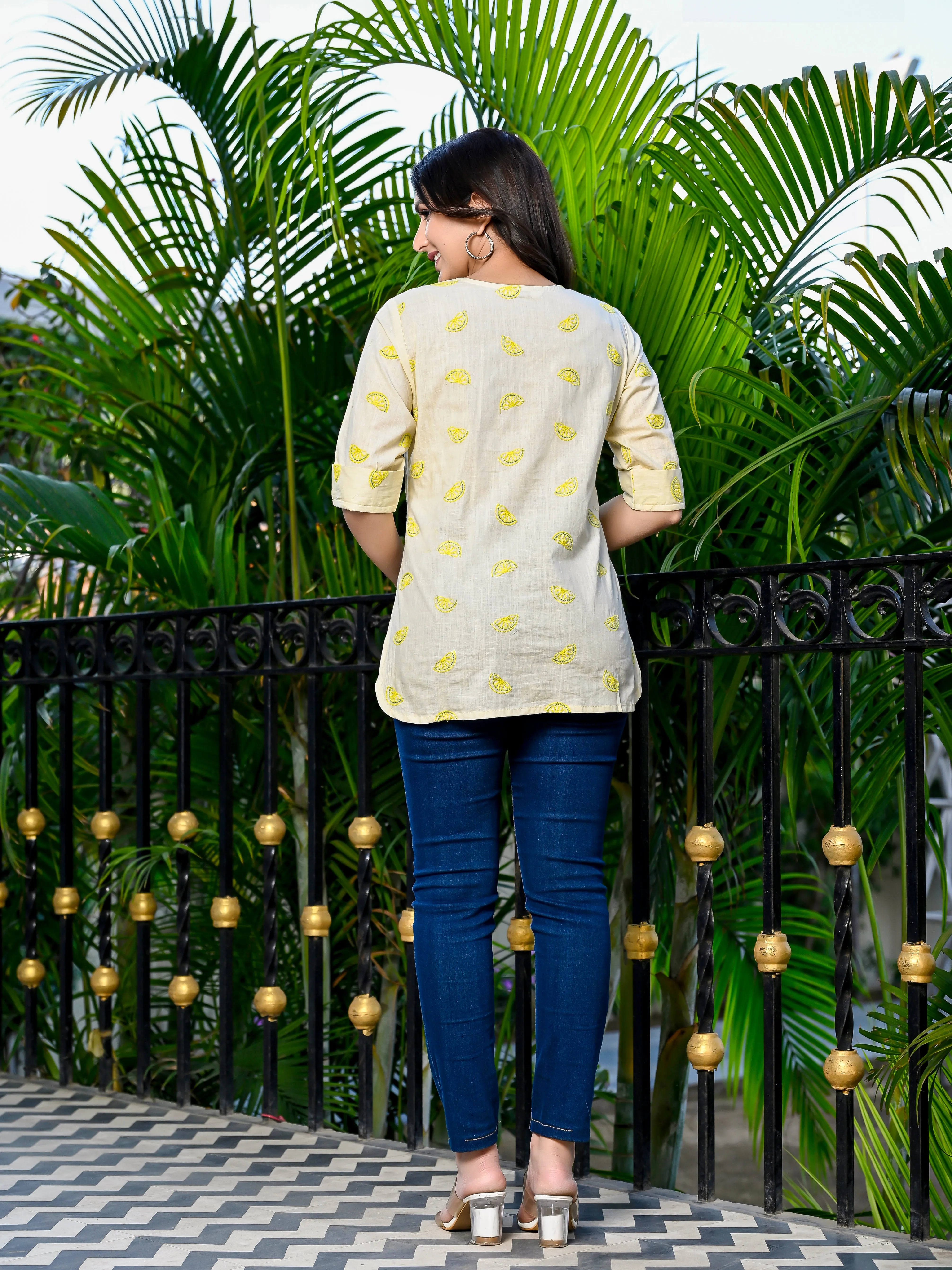 Lemon Embroidered Cotton Top