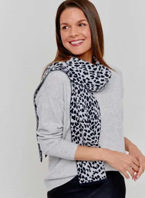 Leopard Cashmere Scarf - Navy