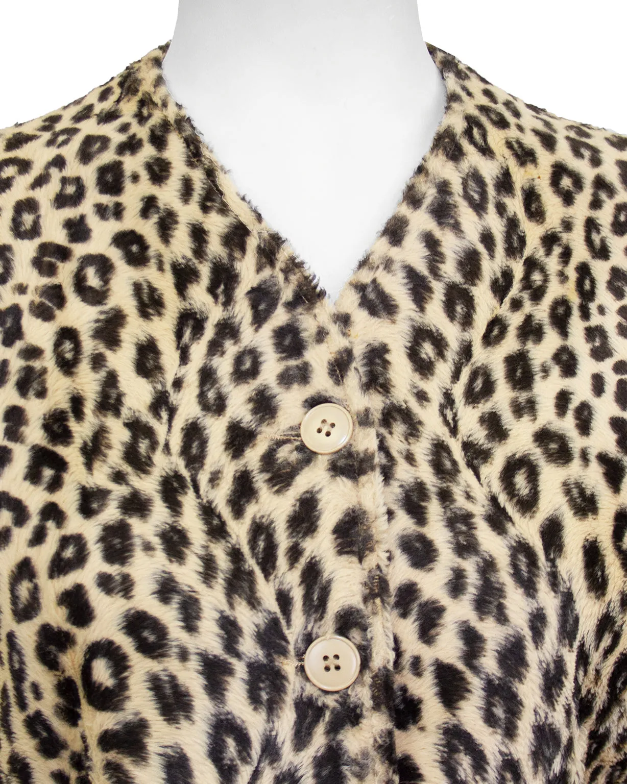 Leopard Faux Fur Collarless Jacket